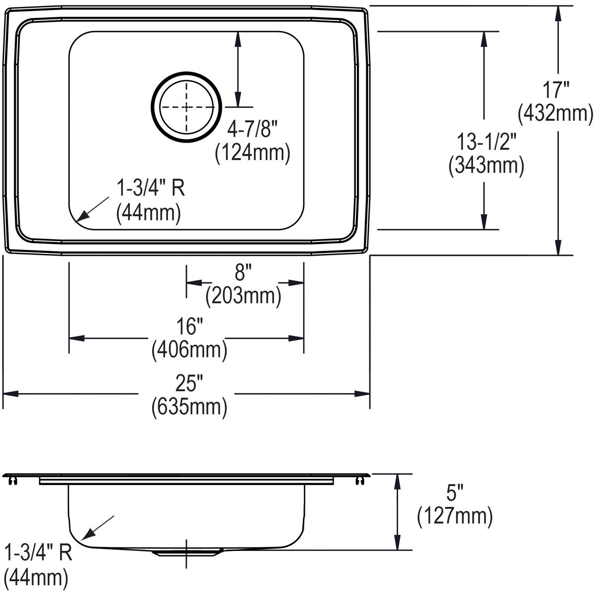 Elkay Lustertone Classic ADA-compliant 25 x 17 x 5 FR2-Hole Single Bowl Drop-in Classroom Sink