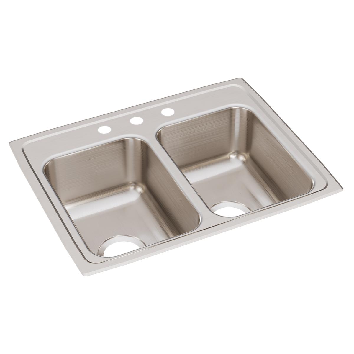 Elkay Lustertone Classic Premium Equal Double Bowl Drop - in Kitchen Sink with Quick - clip Mounting, Measuring 25 x 19 - 1/2 x 7 - 5/8 Inches