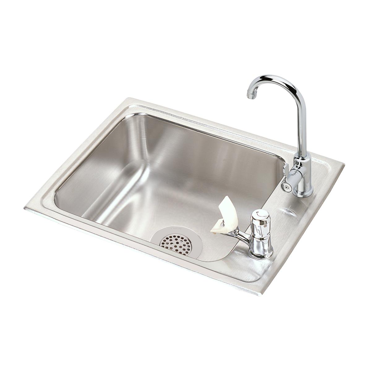Elkay Lustertone Classic 22x17x7-5/8 Single Drop-in Classroom Sink with Faucet & Bubbler Kit