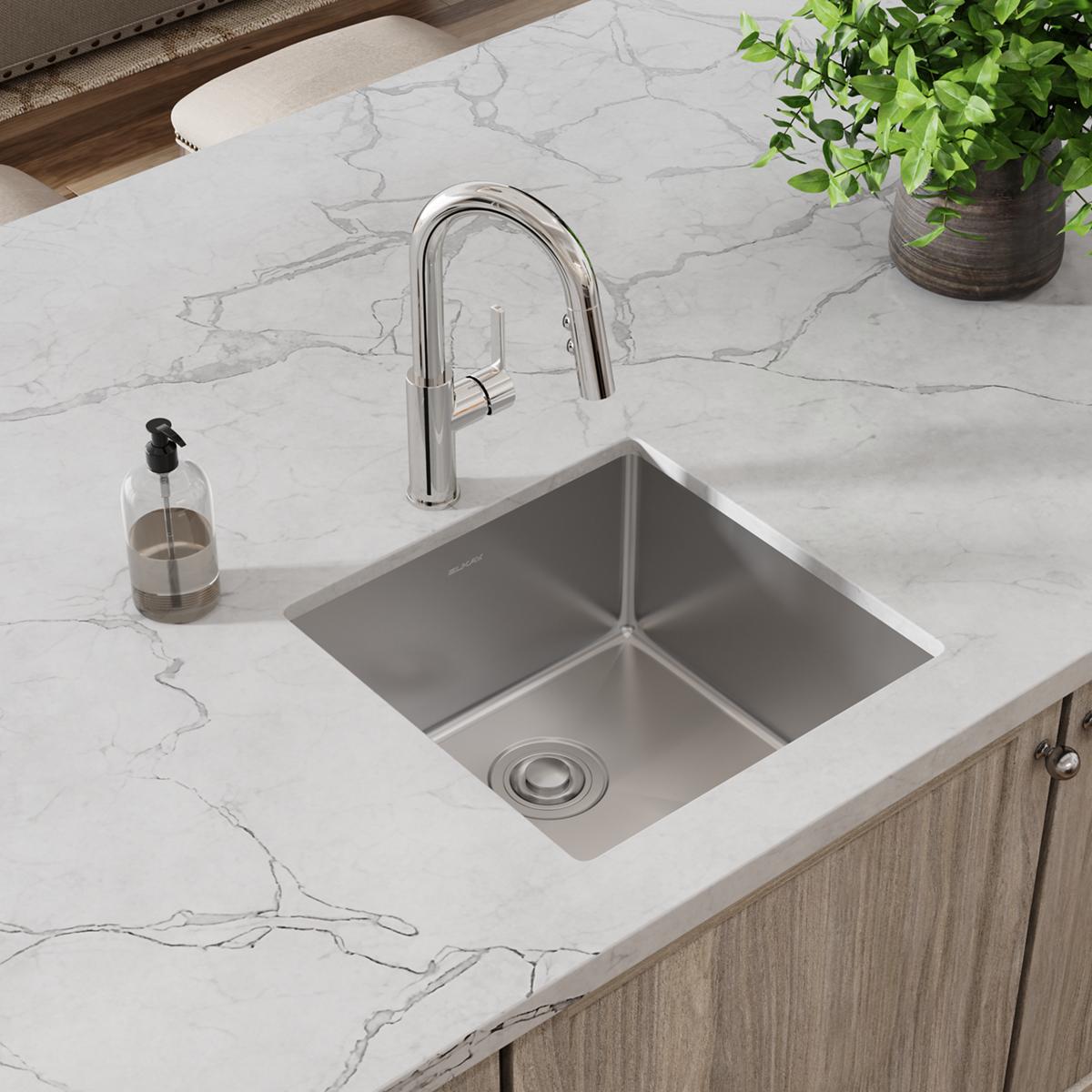 Elkay Crosstown High - Quality 18 - Gauge Stainless Steel 18 - 1/2 x 18 - 1/2 x 9 Single Bowl Undermount Kitchen Sink and Faucet Kit with Drain