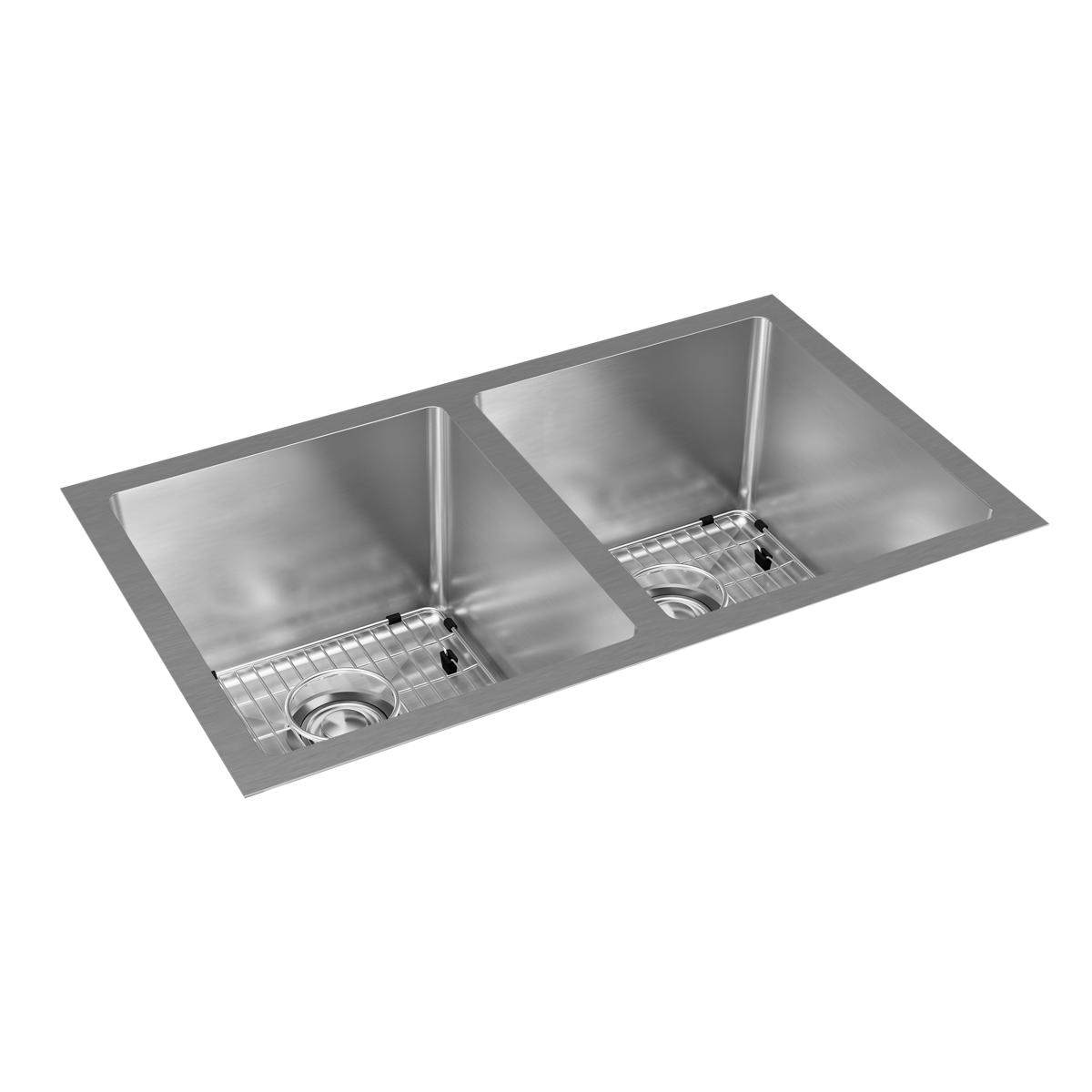 Elkay Crosstown High - Quality 16 Gauge Stainless Steel 30 - 3/4 x 18 - 1/2 x 10 Equal Double Bowl Undermount Kitchen Sink Kit