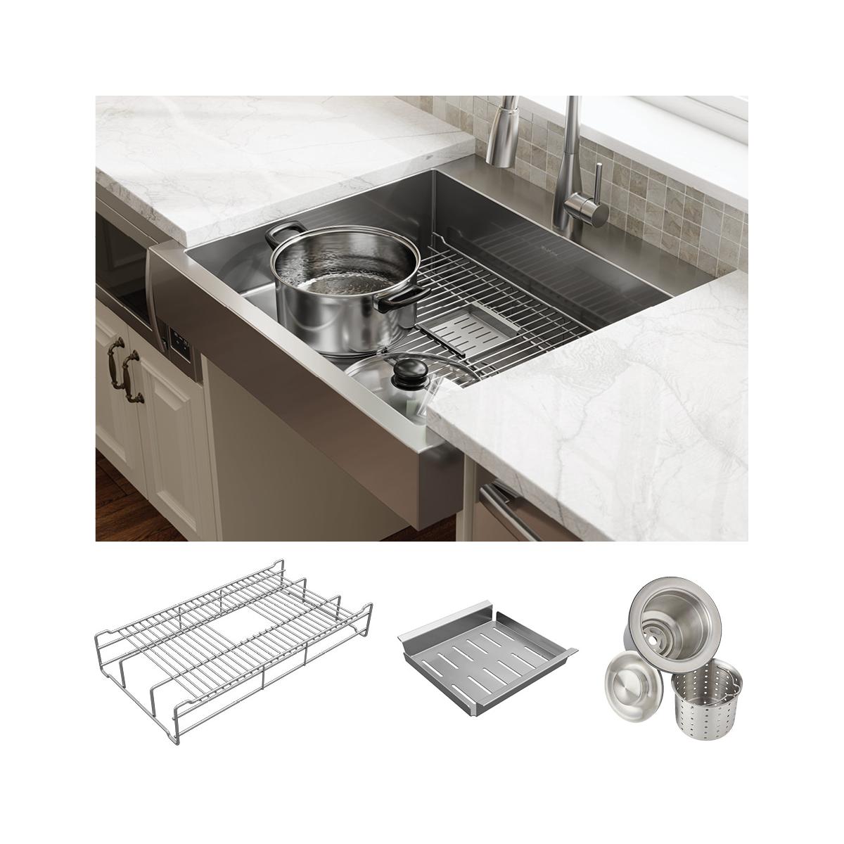 Elkay Dart Canyon Single Bowl Farmhouse ADA - Compliant Workstation Kitchen Sink with a 4 - 13/16 - Inch Deep Work Shelf, Measuring 29 - 7/8 x 27 - 1/4 x 9 - 5/8 Inches