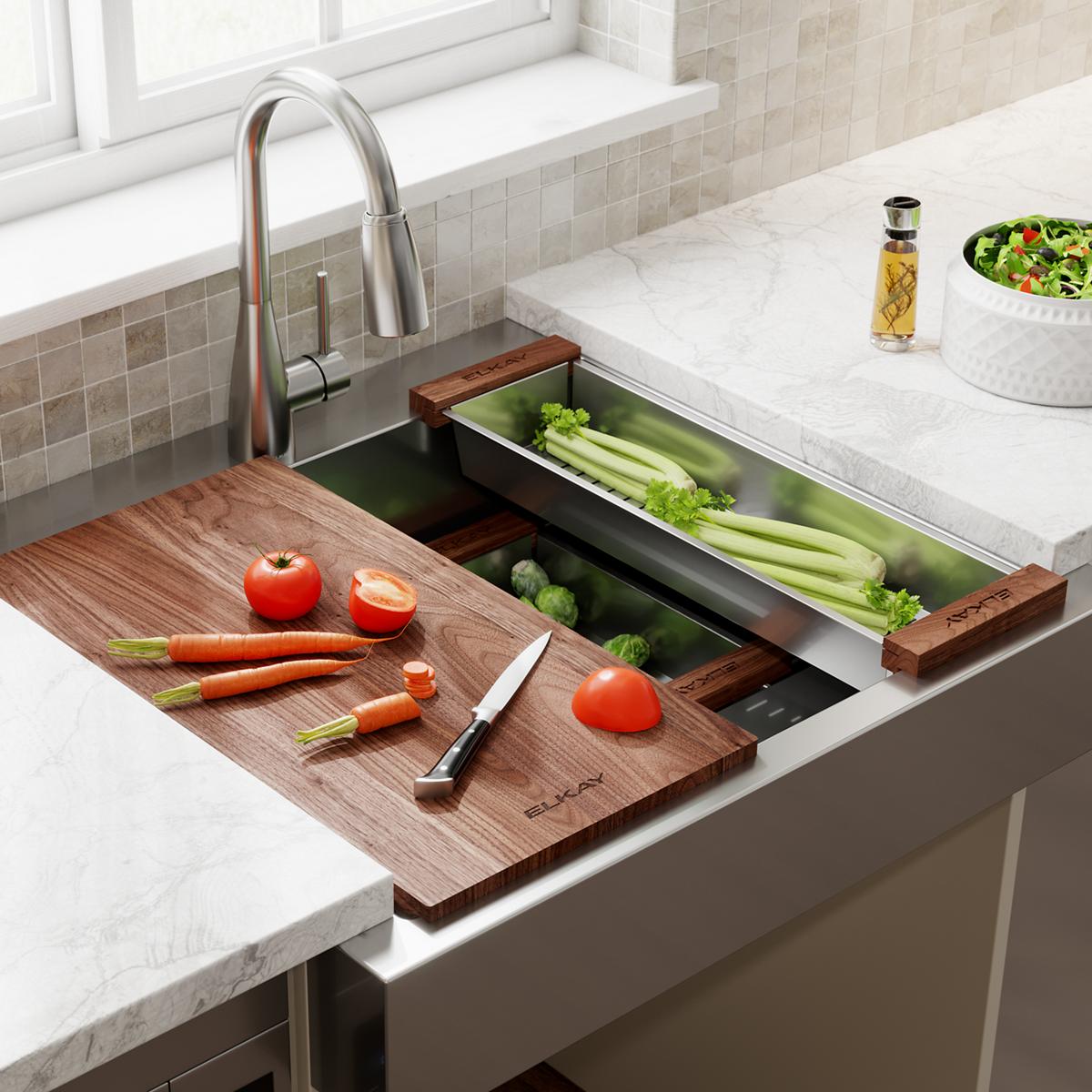 Elkay Dart Canyon Single Bowl Farmhouse ADA - Compliant Workstation Kitchen Sink with a 4 - 13/16 - Inch Deep Work Shelf, Measuring 29 - 7/8 x 27 - 1/4 x 9 - 5/8 Inches