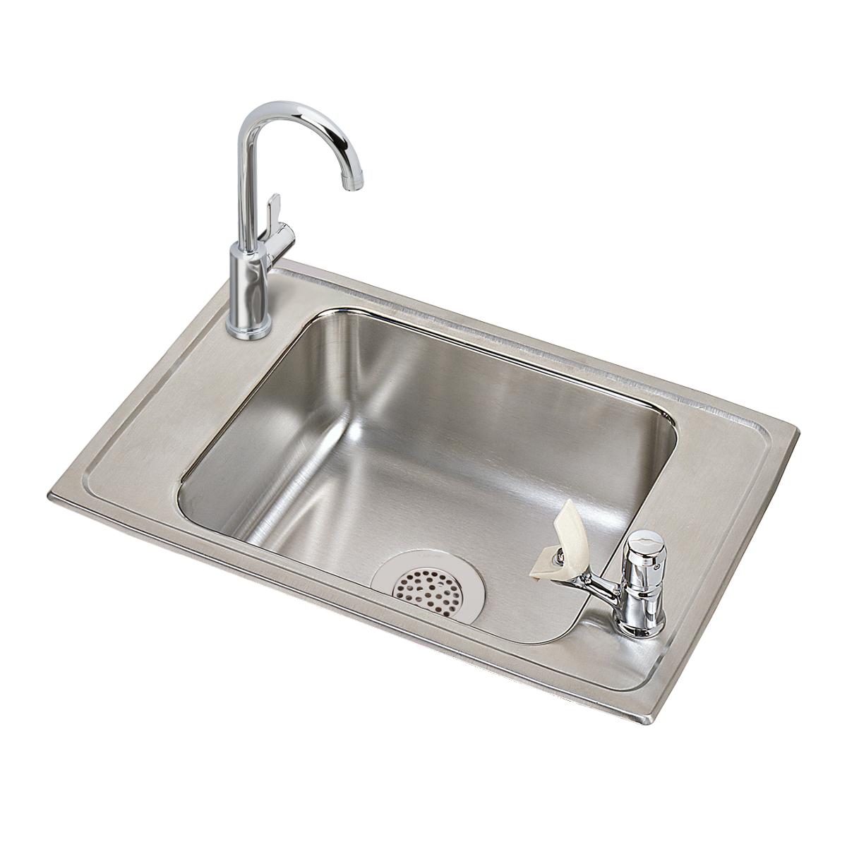 Elkay Celebrity Single Bowl Drop - in Classroom Sink with 8 - 5/8 Faucet and Bubbler Kit, Dimensions 25 x 17 x 6 - 7/8