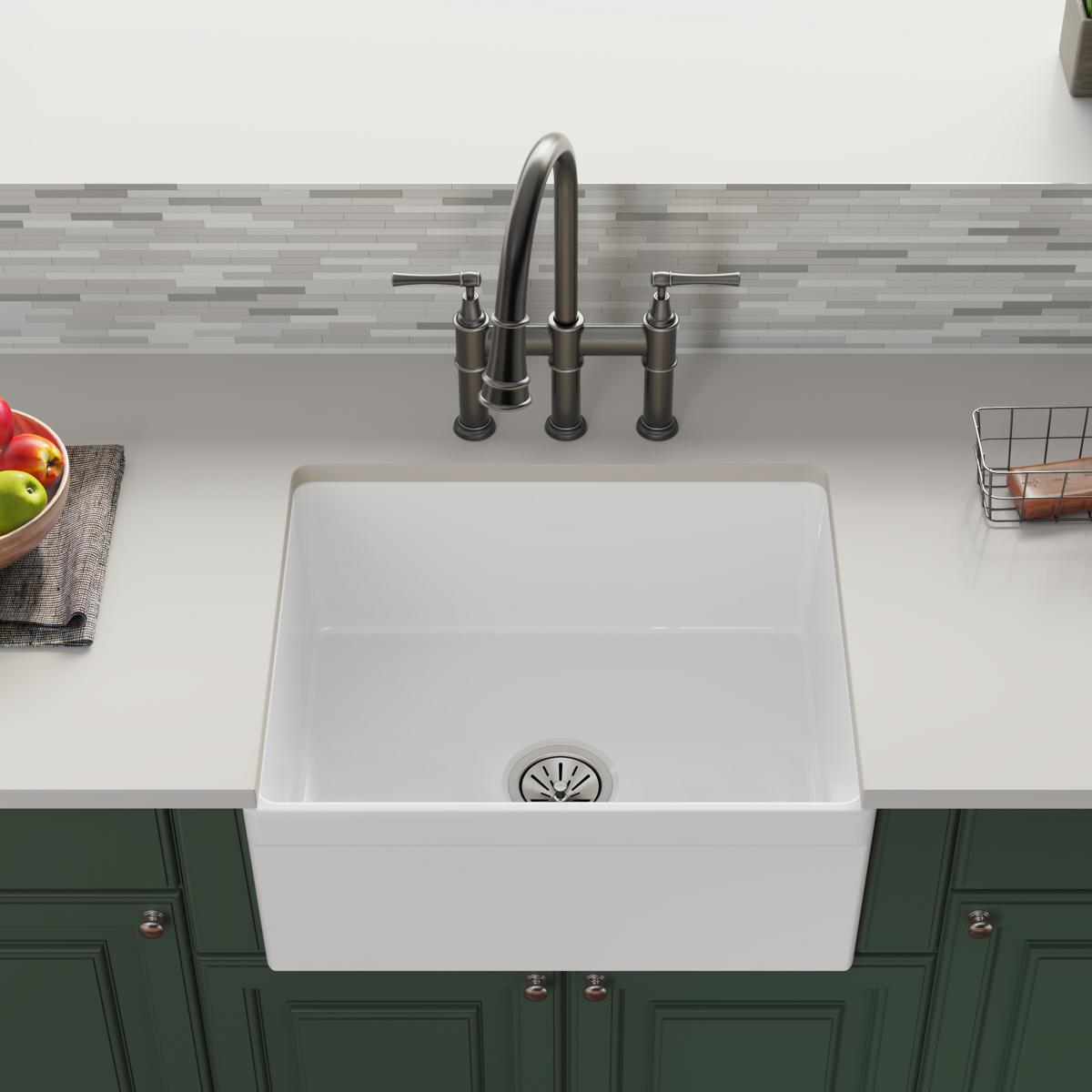 Elkay High - Quality Fireclay Single - Bowl Farmhouse Kitchen Sink, Dimensions: 24 - 7/16 x 19 - 11/16 x 9 - 1/8 Inches