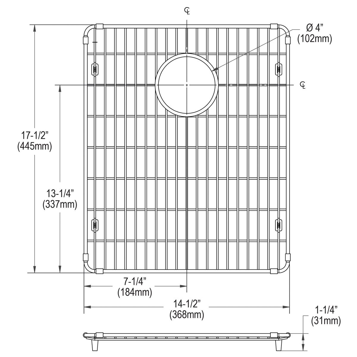 Elkay Crosstown Stainless Steel Kitchen Sink Bottom Grid with Dimensions of 14-1/2 Inches by 17-1/2 Inches by 1-1/4 Inches
