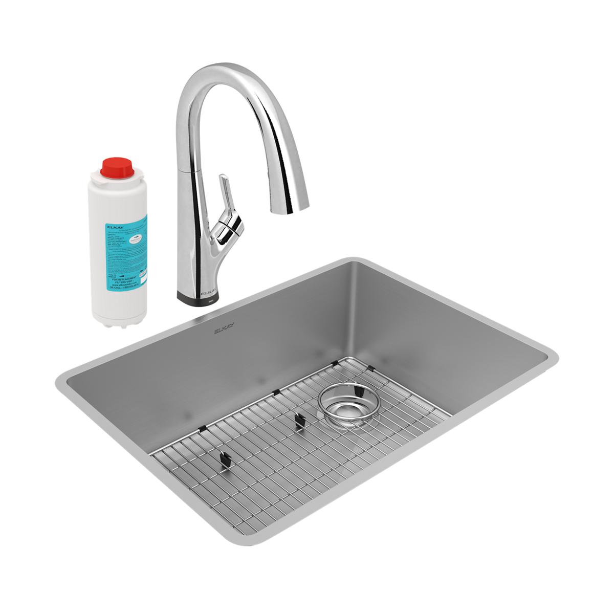 Elkay Crosstown Single Bowl Undermount Kitchen Sink Kit with Filtered Faucet - 18 Gauge, 25-1/2 x 18-1/2 x 9 Dimensions