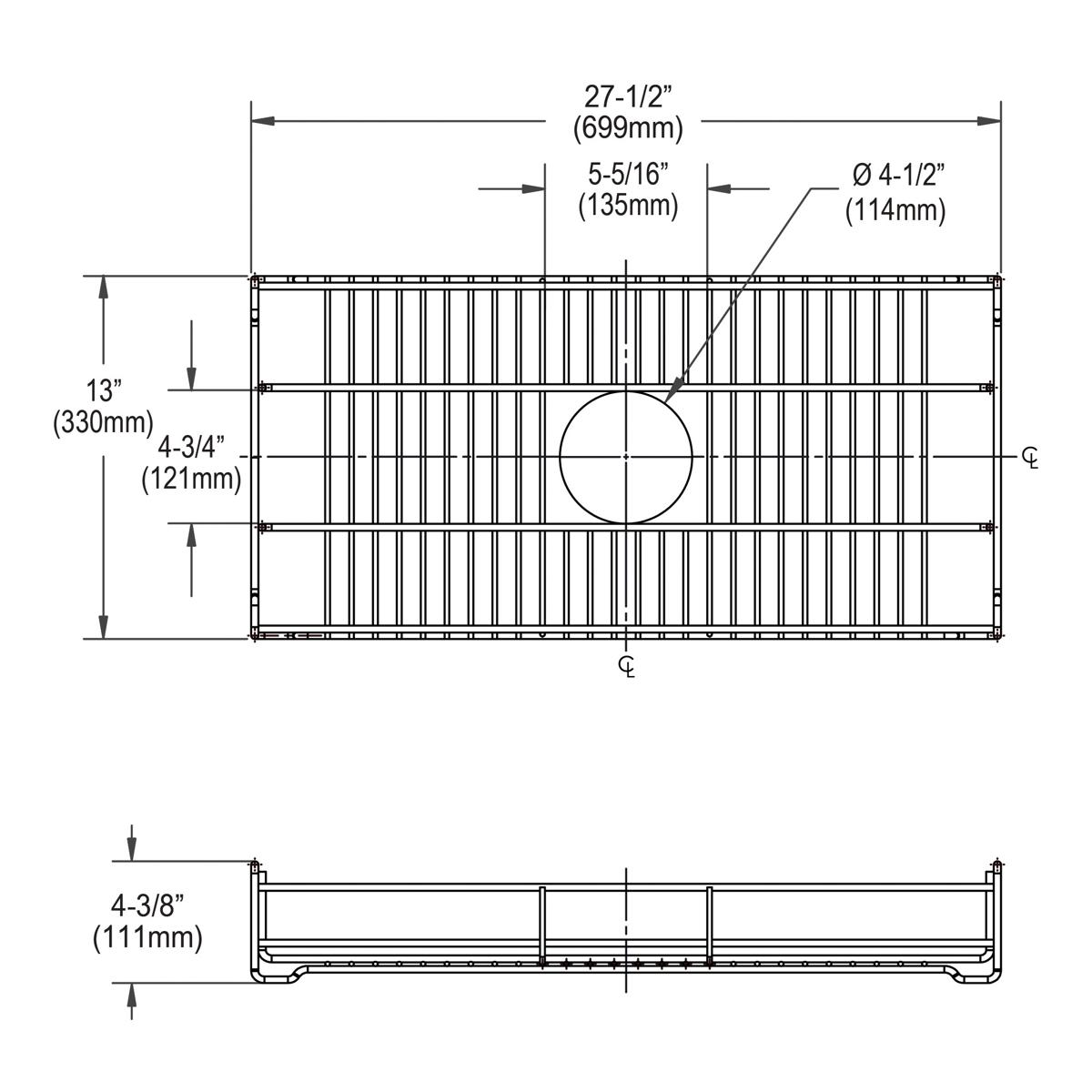 Elkay Dart Canyon Reversible Stainless Steel Bottom Grid, 27-1/2 x 13 x 4-3/8