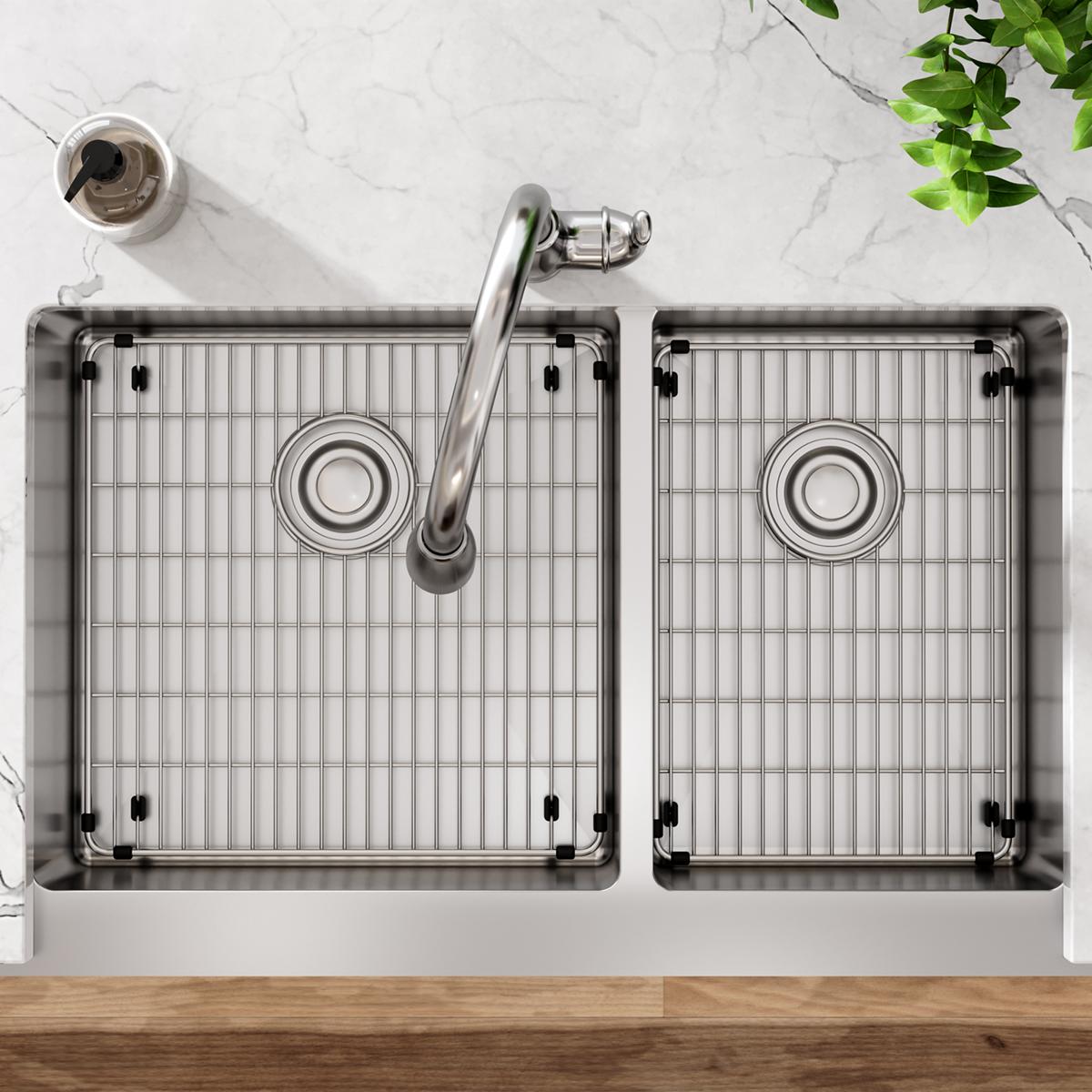 Elkay Crosstown 18 Gauge Stainless Steel 35-7/8 x 20-1/4 x 9 Inch 60/40 Double Bowl Farmhouse Kitchen Sink Kit for Modern Kitchens