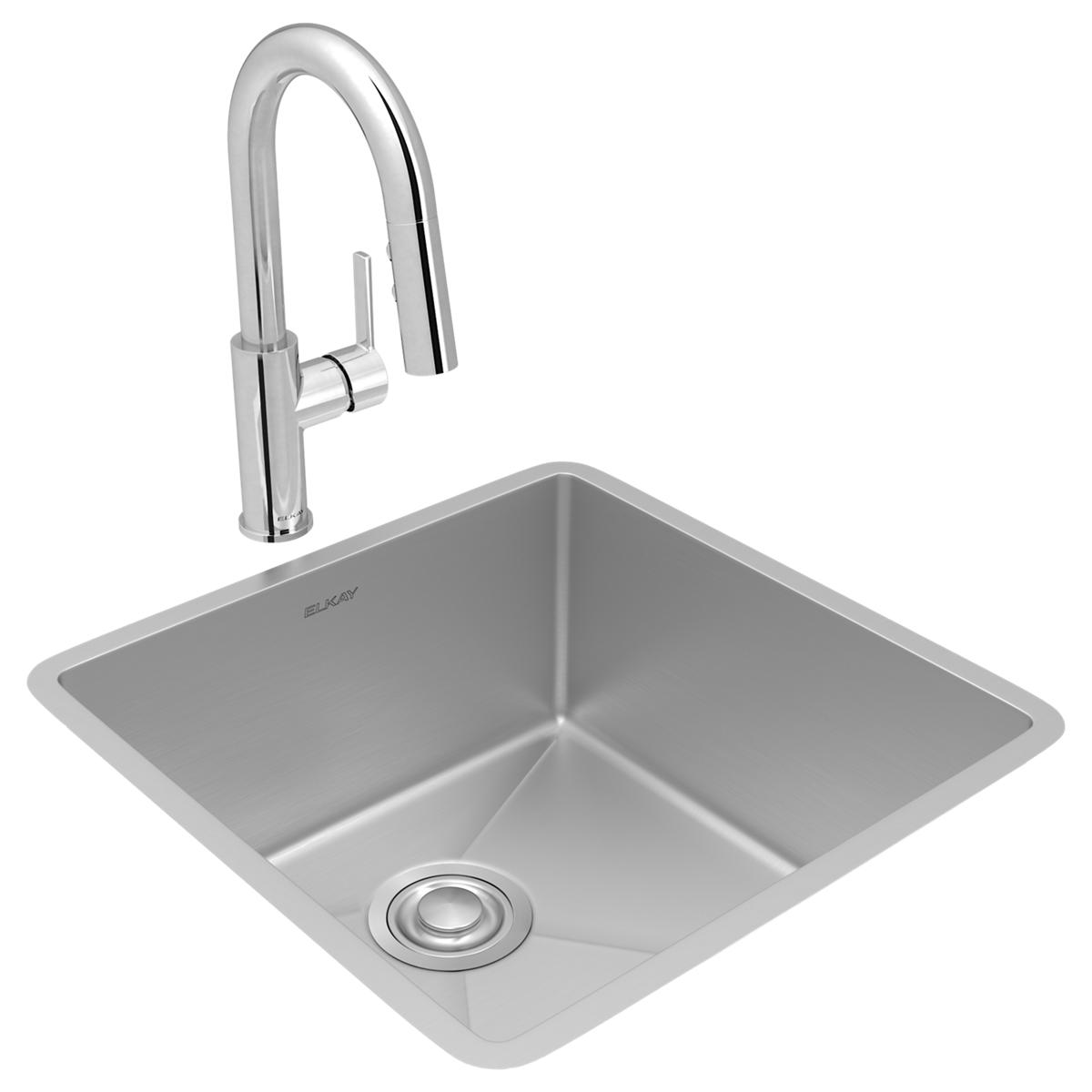 Elkay Crosstown High - Quality 18 - Gauge Stainless Steel 18 - 1/2 x 18 - 1/2 x 9 Single Bowl Undermount Kitchen Sink and Faucet Kit with Drain