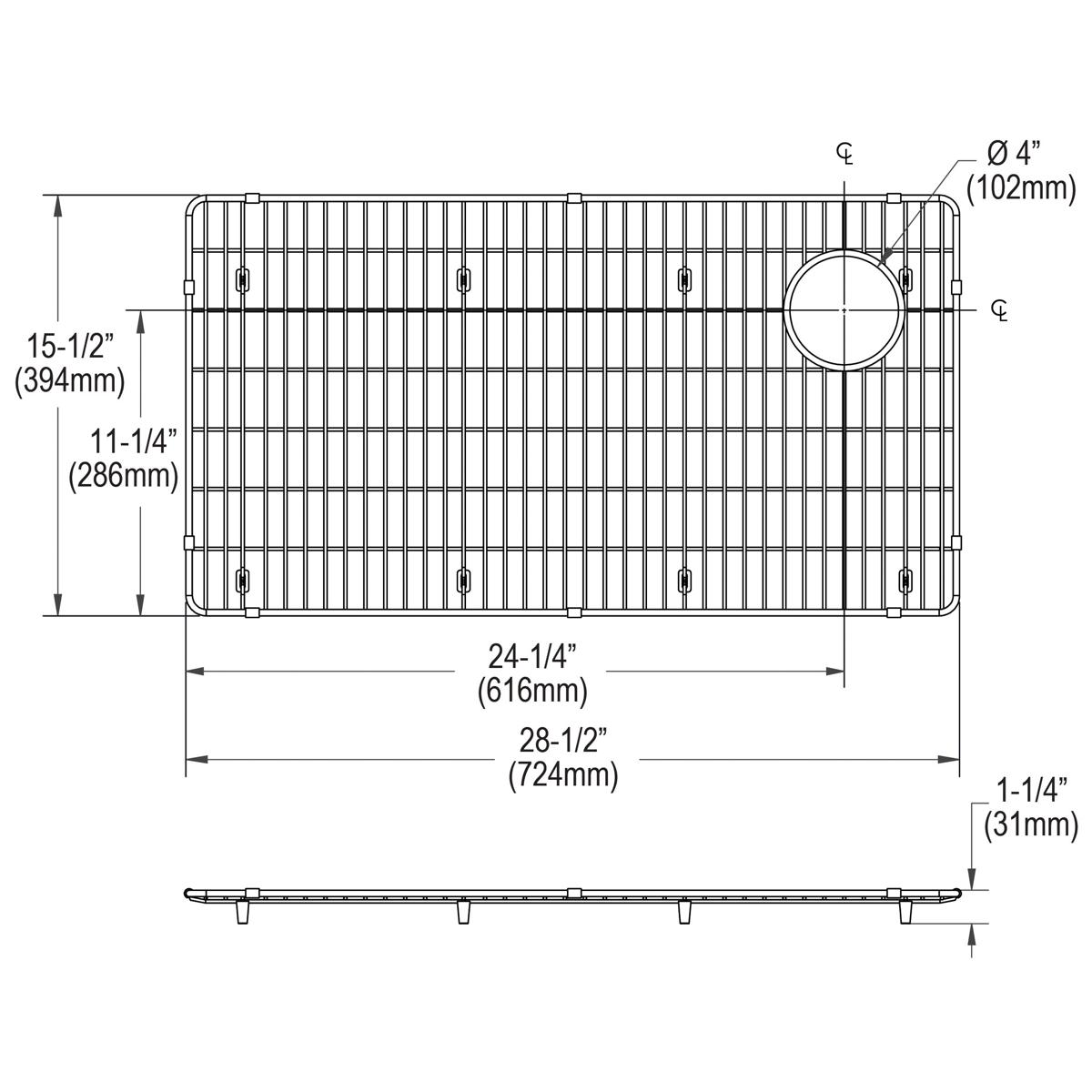 Elkay Crosstown Stainless Steel Bottom Grid for Kitchen Sink, Measuring 28-1/2 x 15-1/2 x 1-1/4 Inches