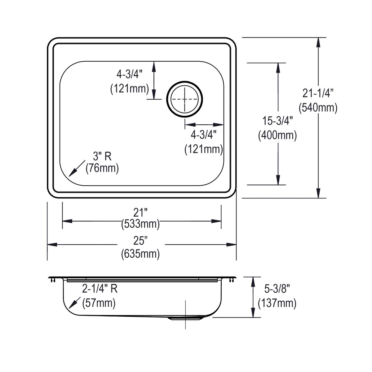 High - Quality Elkay Dayton 25 Inches by 21 and 1/4 Inches by 5 and 3/8 Inches MR2 - Hole Single Bowl Drop - in Kitchen Sink with Right - Hand Drain
