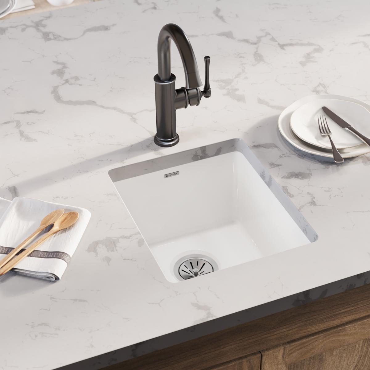 Elkay High - Quality Fireclay Single - Bowl Undermount Bar Sink with Dimensions of 16 - 7/16 x 18 - 15/16 x 9 - 1/16