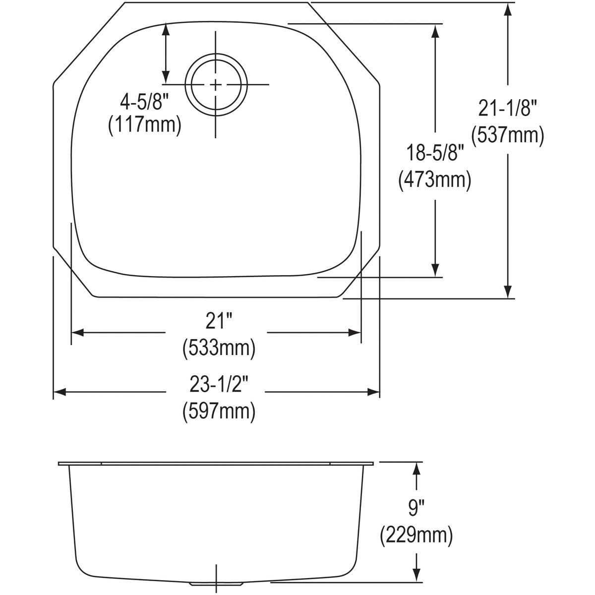 Elkay Dayton High - Quality 23 - 1/2 x 21 - 1/8 x 9 Single Bowl Undermount Kitchen Sink