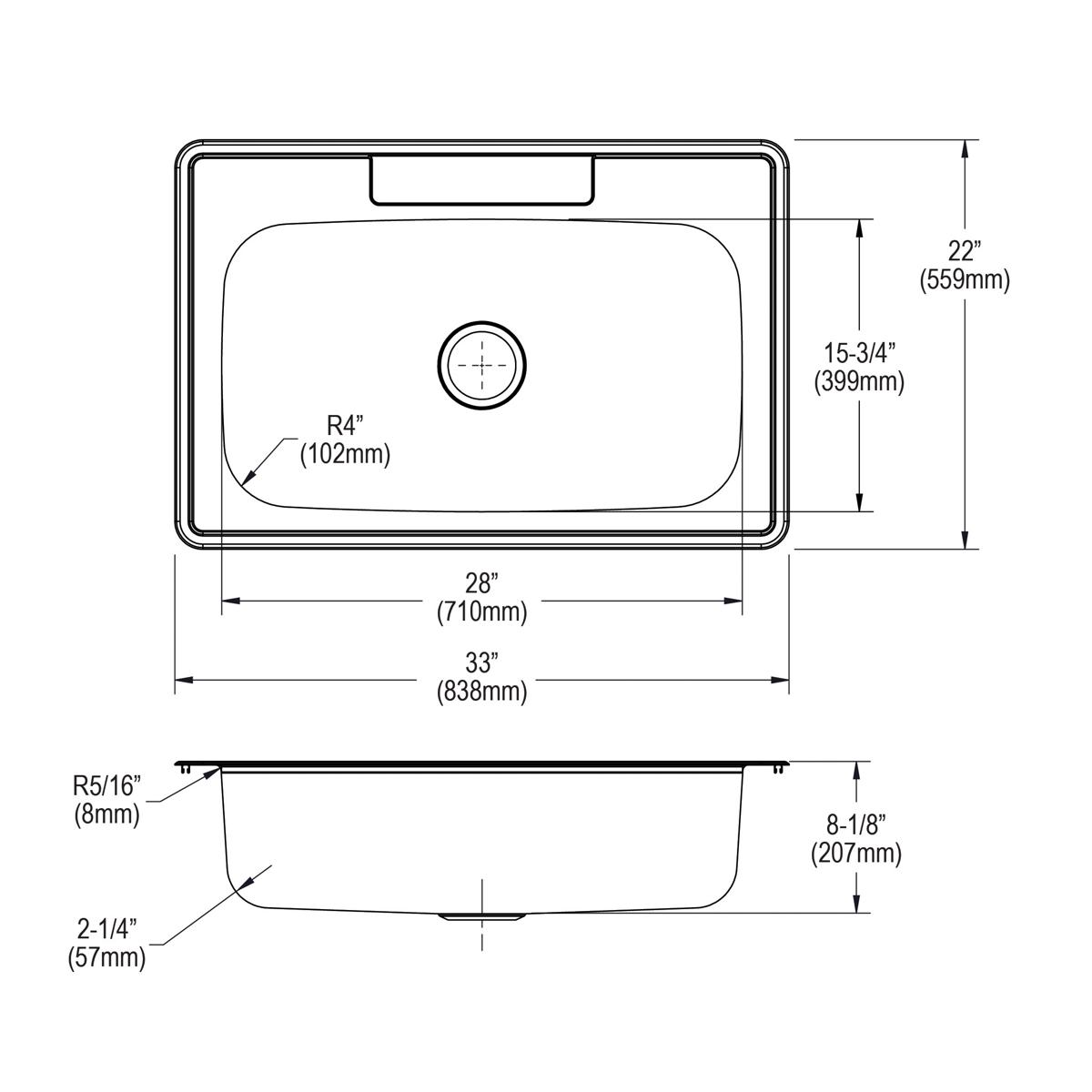 Elkay Dayton 33 x 22 x 8-1/16 Stainless Steel Single Bowl Drop-in Kitchen Sink