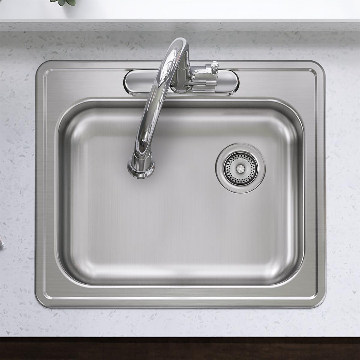High - Quality Elkay Dayton 25 Inches by 21 and 1/4 Inches by 5 and 3/8 Inches MR2 - Hole Single Bowl Drop - in Kitchen Sink with Right - Hand Drain