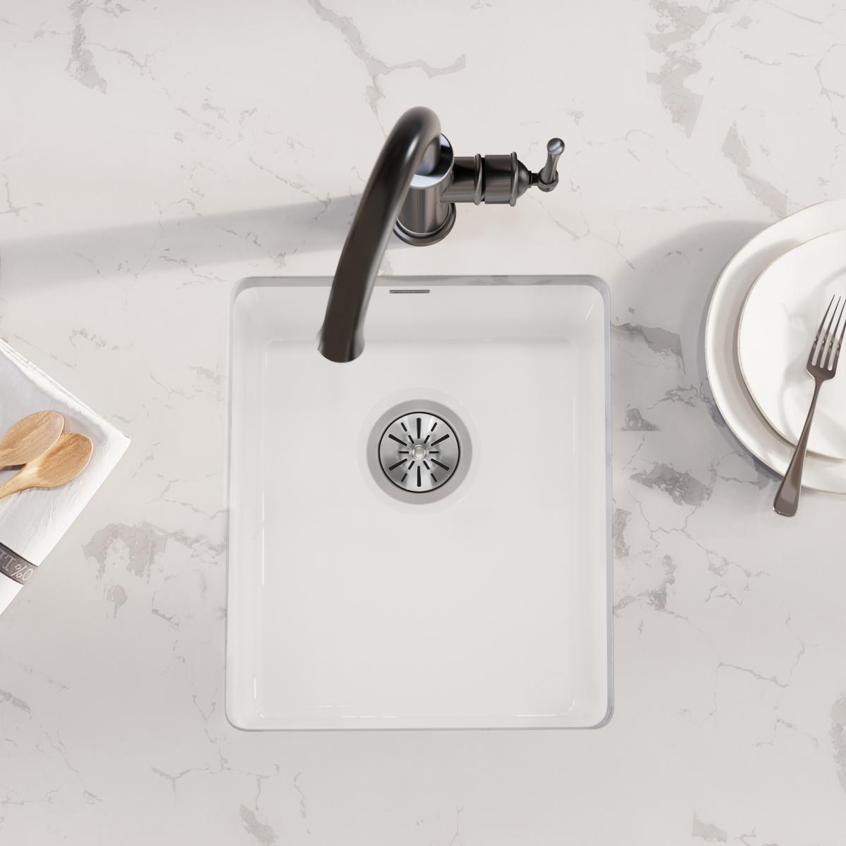 Elkay High - Quality Fireclay Single - Bowl Undermount Bar Sink with Dimensions of 16 - 7/16 x 18 - 15/16 x 9 - 1/16