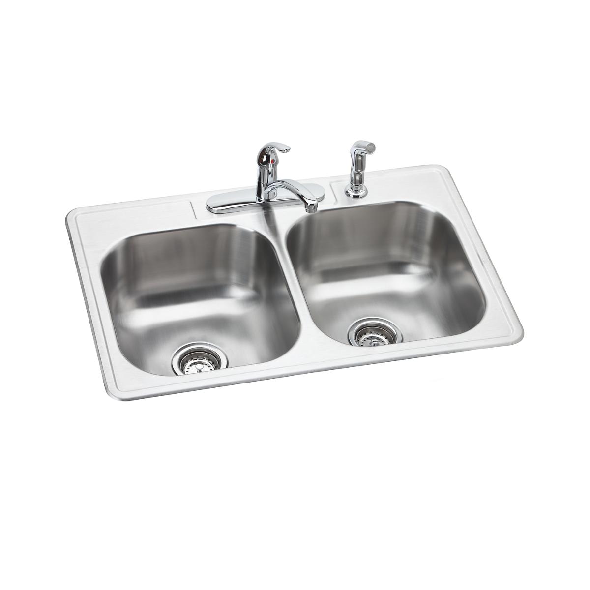 Elkay Dayton Premium 33 x 22 x 8-1/16 Equal Double Bowl Drop-in Kitchen Sink and Faucet Set