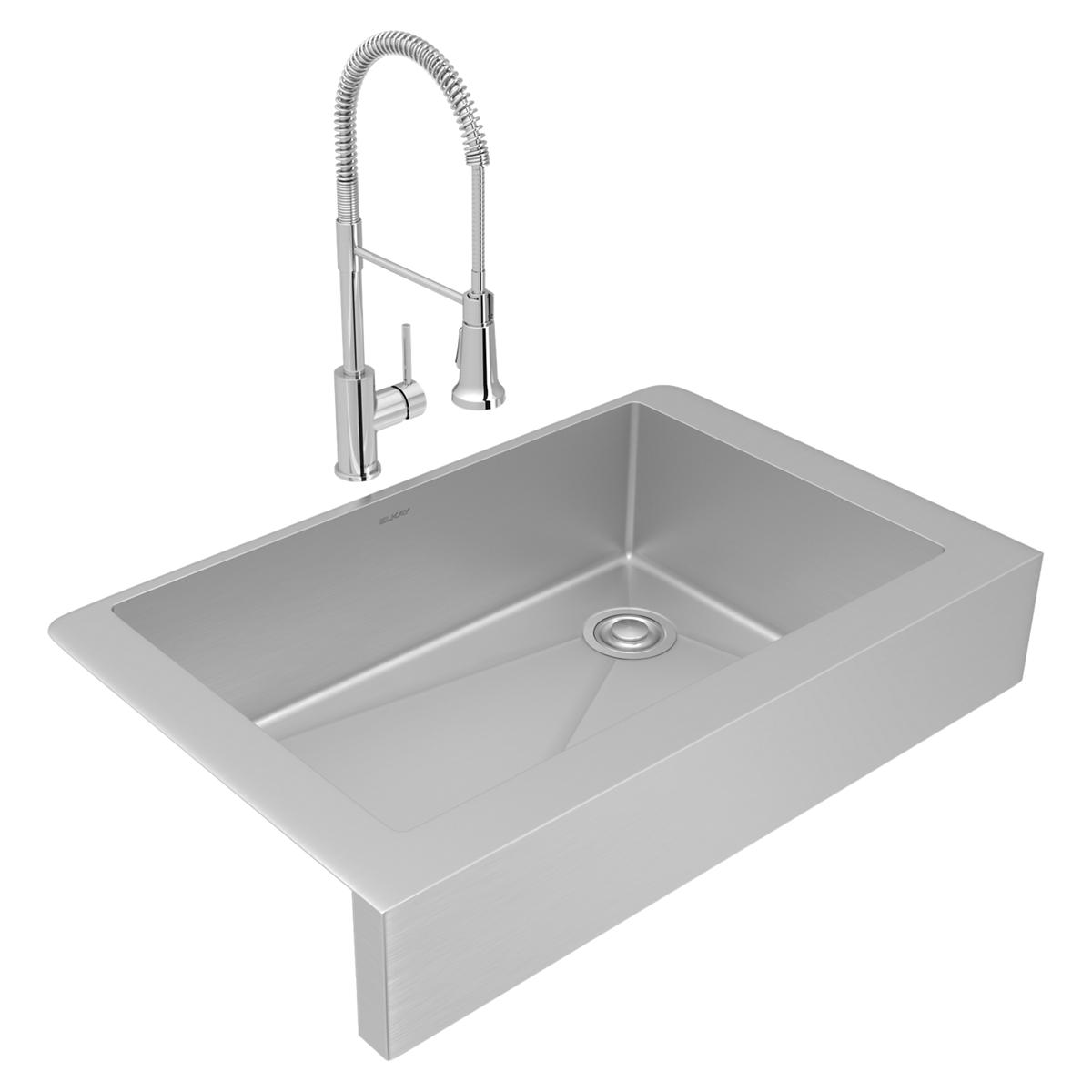 Elkay Crosstown 18 Gauge Single Bowl Farmhouse Kitchen Sink and Faucet Kit with Drain - A Complete 35-7/8 x 20-1/4 x 9 Inch Solution for Your Kitchen