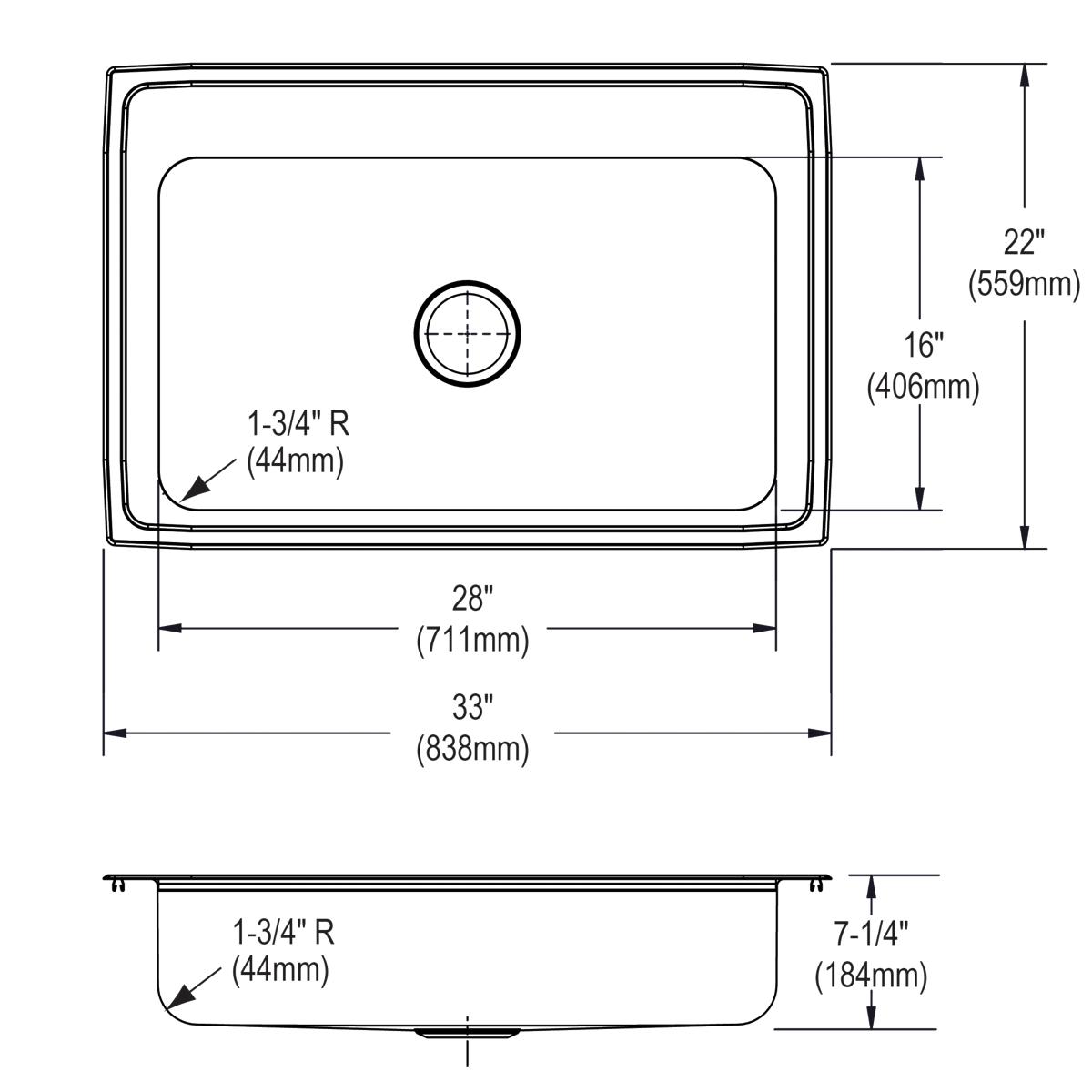 Elkay Celebrity Premium Single Bowl Drop - in Kitchen Sink with Dimensions of 33 Inches by 22 Inches by 7 - 1/4 Inches
