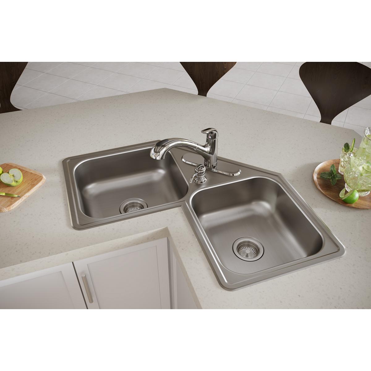 Elkay Dayton 31-7/8 x 31-7/8 x 7 High - quality Equal Double Bowl Corner Sink for Kitchen