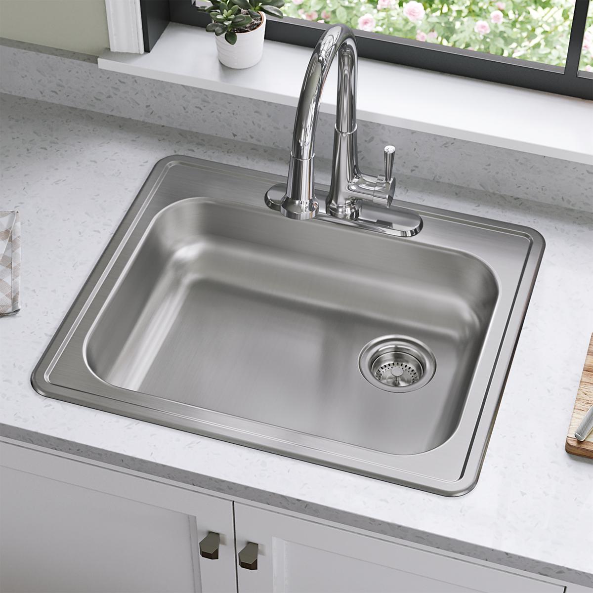 High - Quality Elkay Dayton 25 Inches by 21 and 1/4 Inches by 5 and 3/8 Inches MR2 - Hole Single Bowl Drop - in Kitchen Sink with Right - Hand Drain