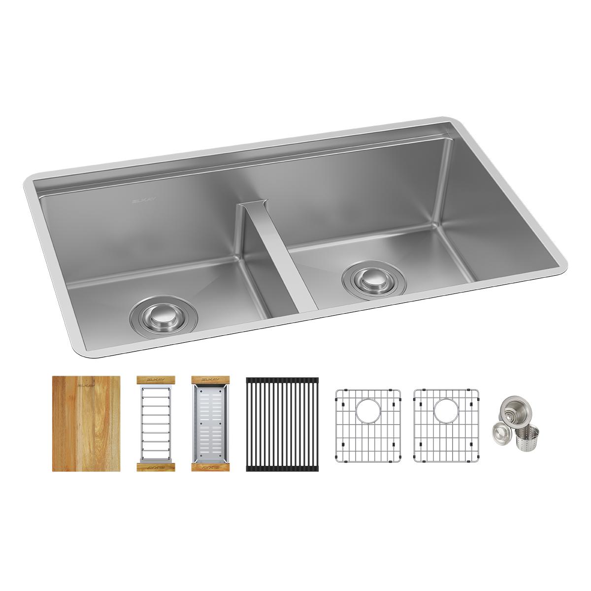 Elkay Crosstown 16-Gauge Double Bowl Workstation Sink Kit with Aqua Divide