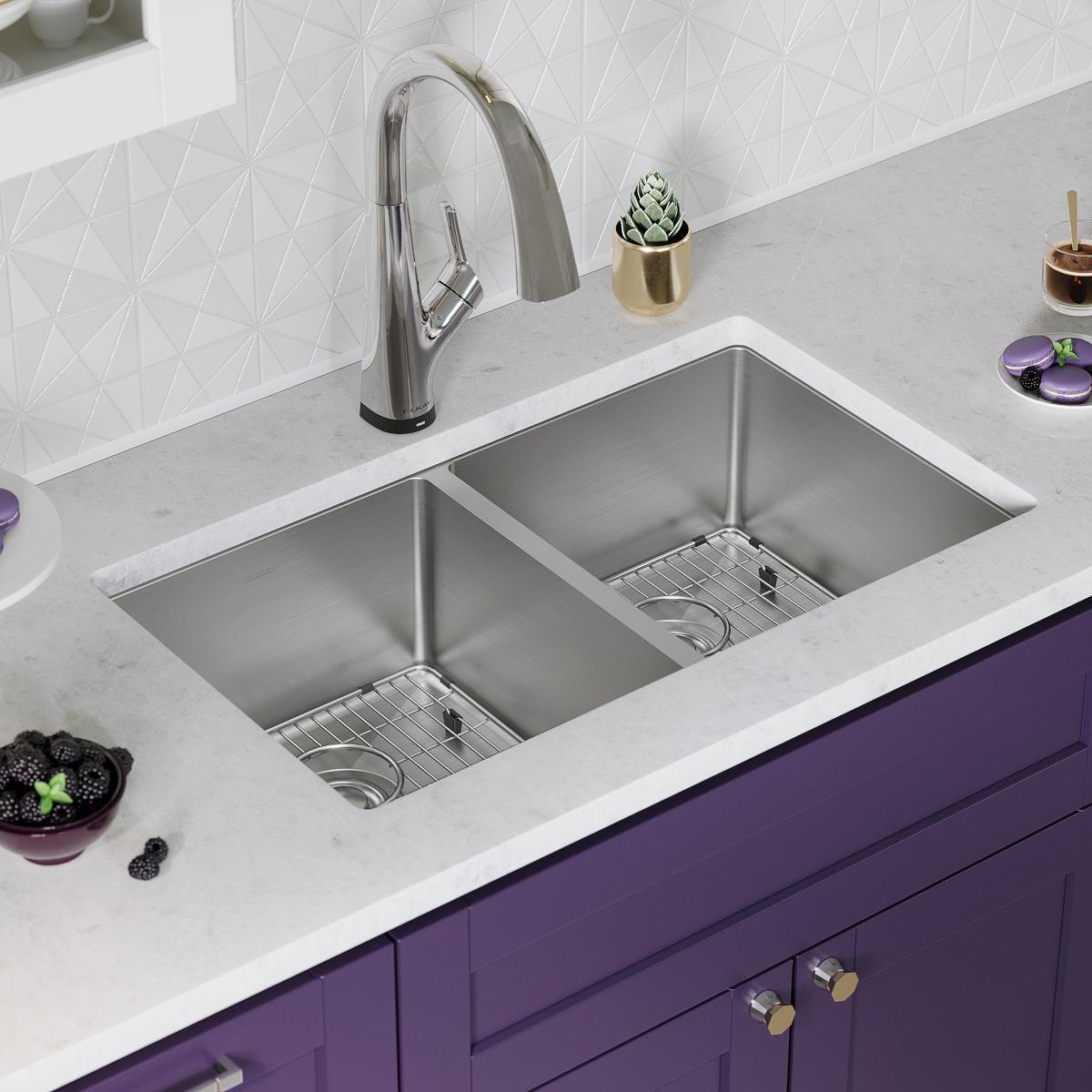 Elkay Crosstown 18-Gauge Undermount Double Bowl Sink Kit with Filtered Faucet