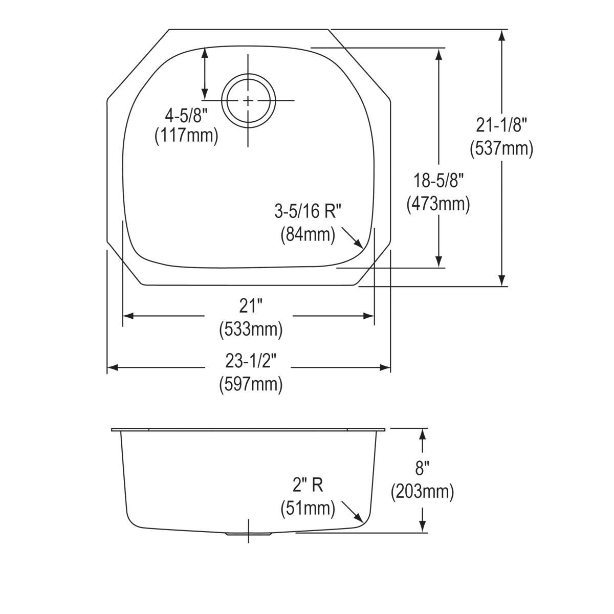 Elkay Dayton Single Bowl Undermount Kitchen Sink - 23-1/2 Inches by 21-1/8 Inches by 8 Inches