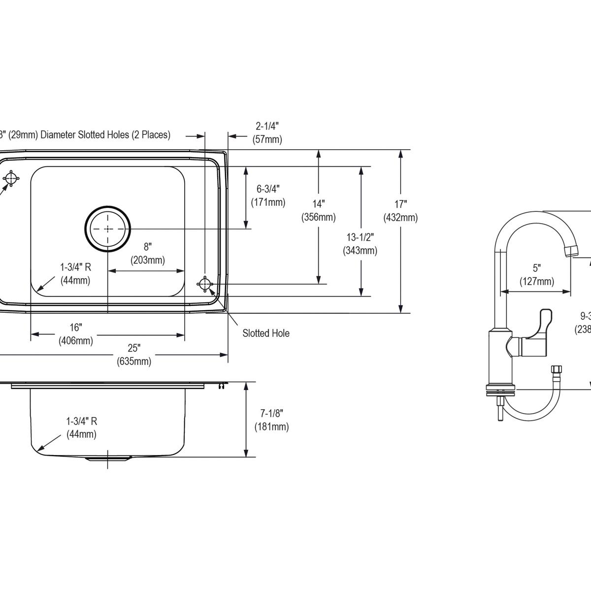 Elkay Celebrity Classroom Drop - in Single Bowl Sink and Faucet Kit with 25 x 17 x 7 - 1/8 Dimensions