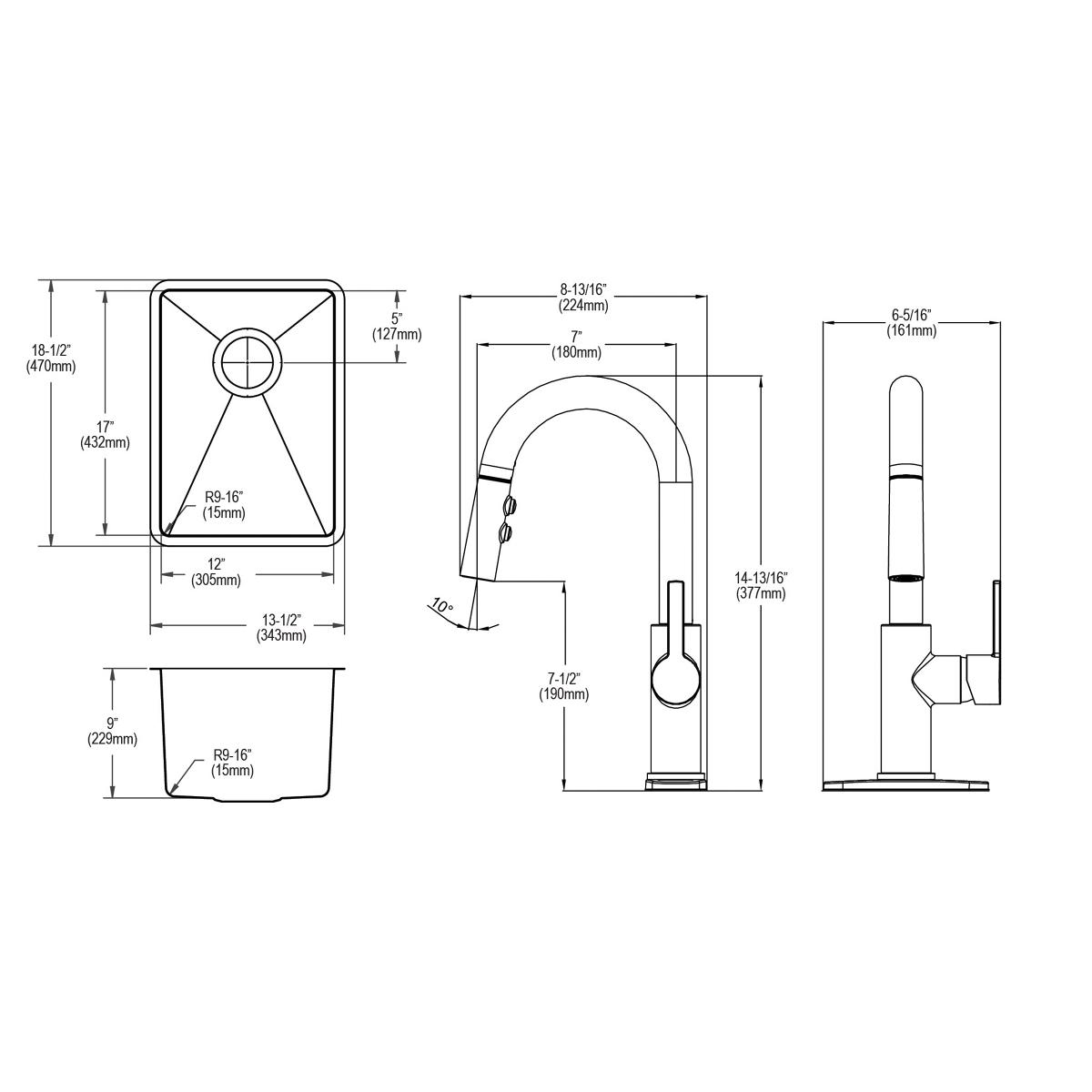 Elkay Crosstown 18-Gauge Single Bowl Undermount Bar Sink & Faucet Kit with Drain
