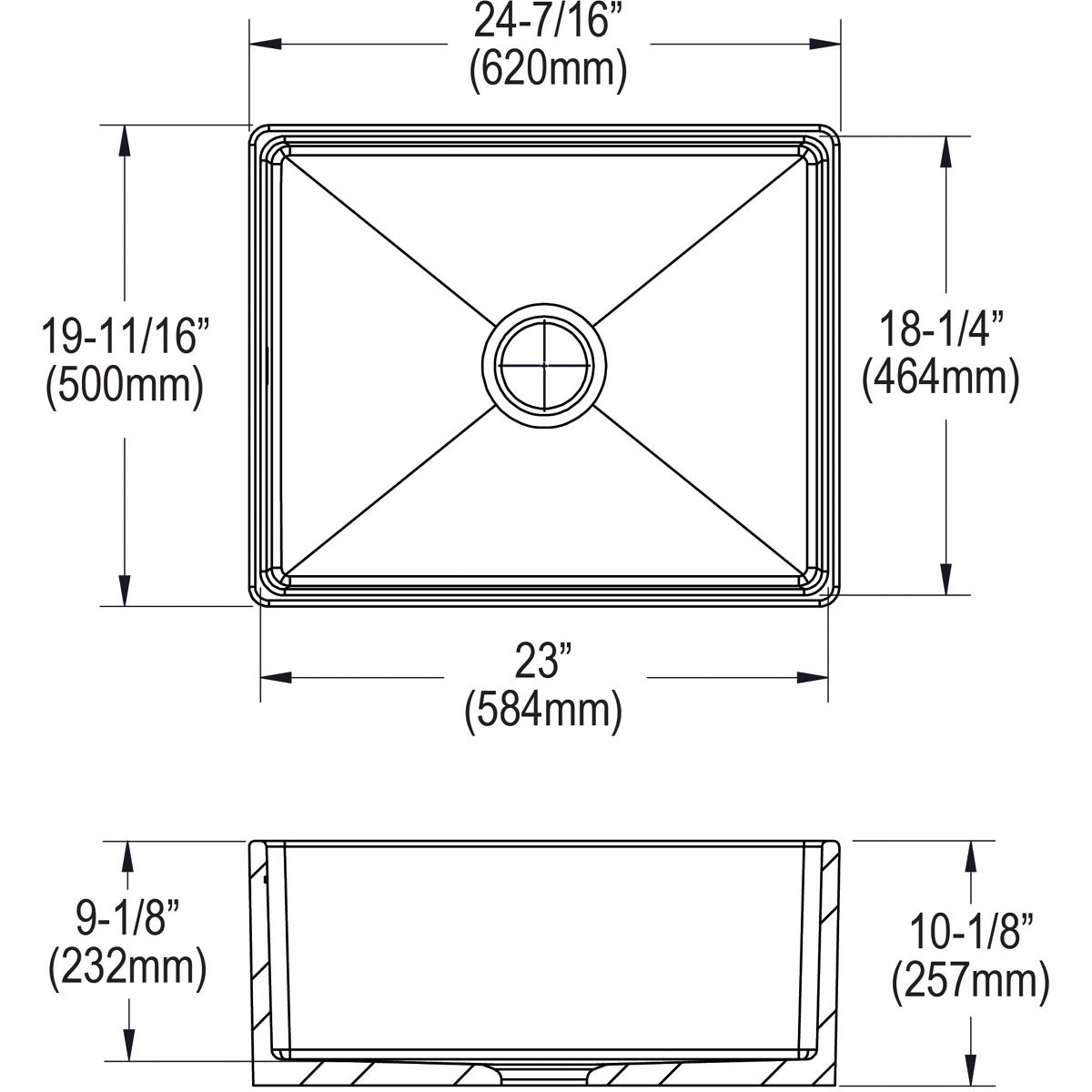 Elkay High - Quality Fireclay Single - Bowl Farmhouse Kitchen Sink, Dimensions: 24 - 7/16 x 19 - 11/16 x 9 - 1/8 Inches