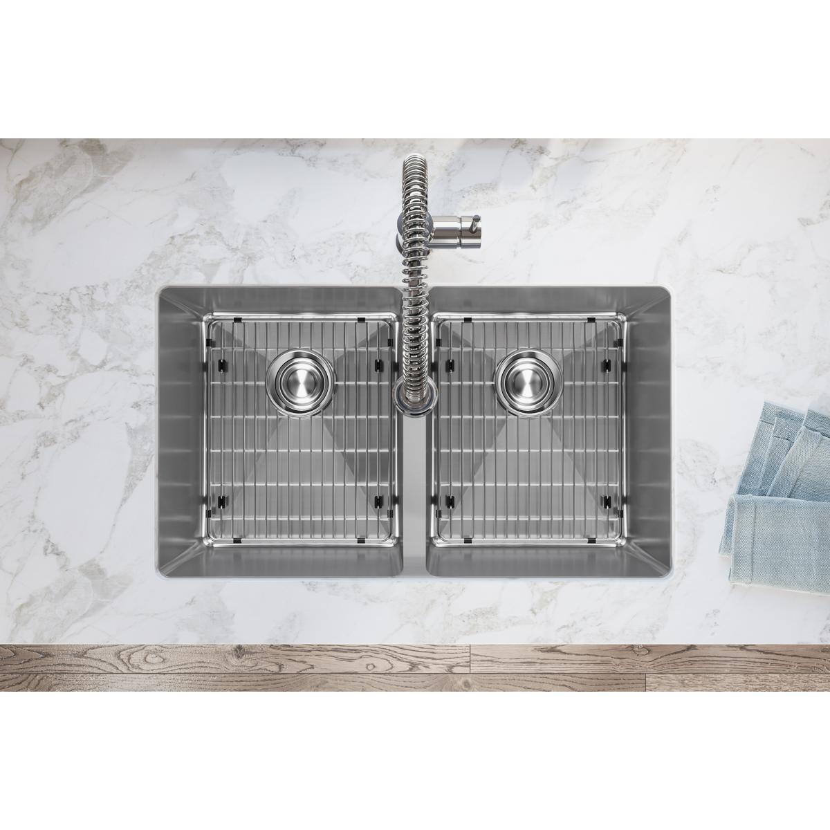Elkay Crosstown High - Quality 16 Gauge Stainless Steel 30 - 3/4 x 18 - 1/2 x 10 Equal Double Bowl Undermount Kitchen Sink Kit with Faucet for Elegant Kitchens