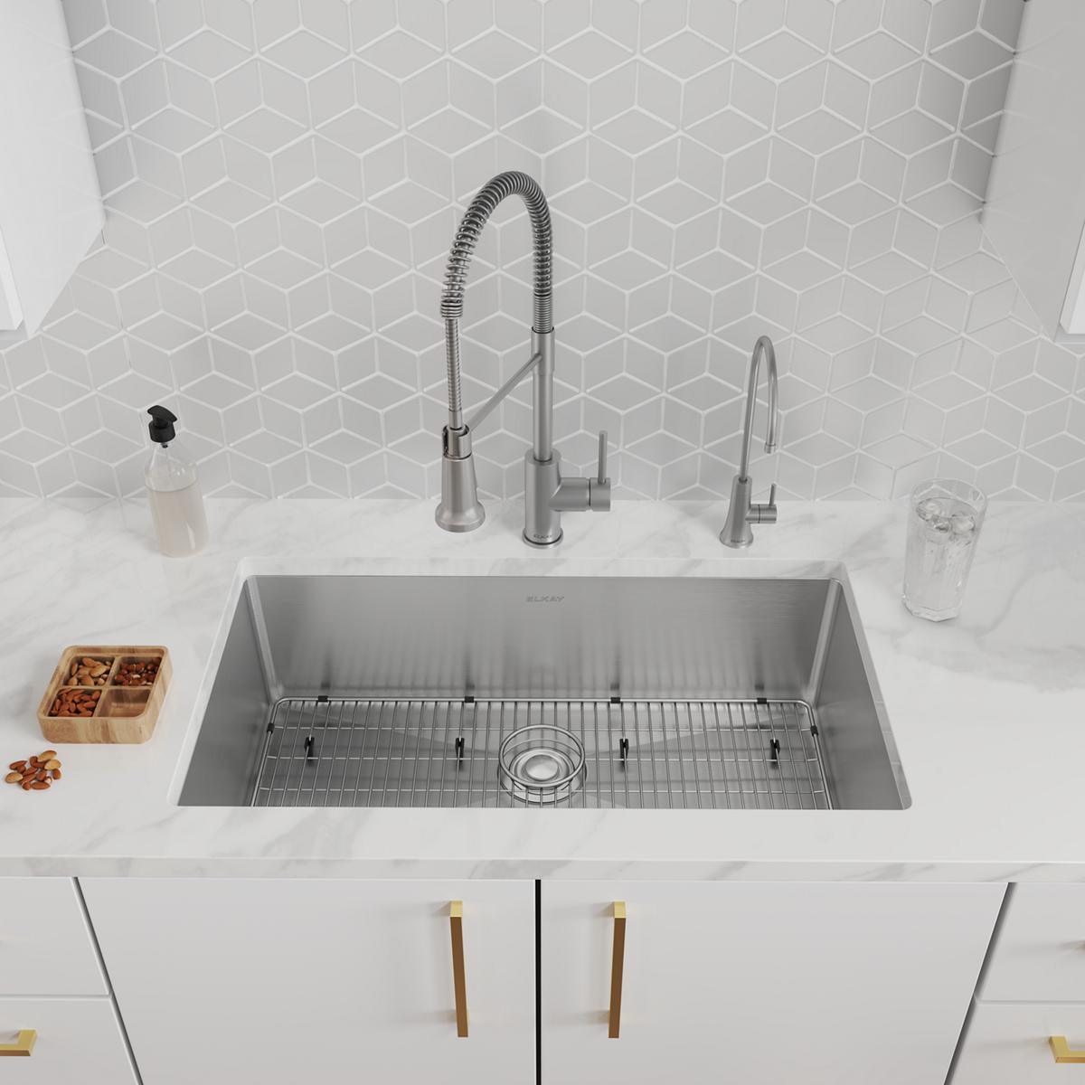 Elkay Crosstown Single Bowl Dual Mount Kitchen Sink Kit with Filtered Beverage Faucet - 18 Gauge, 33 x 22 x 9 Dimensions