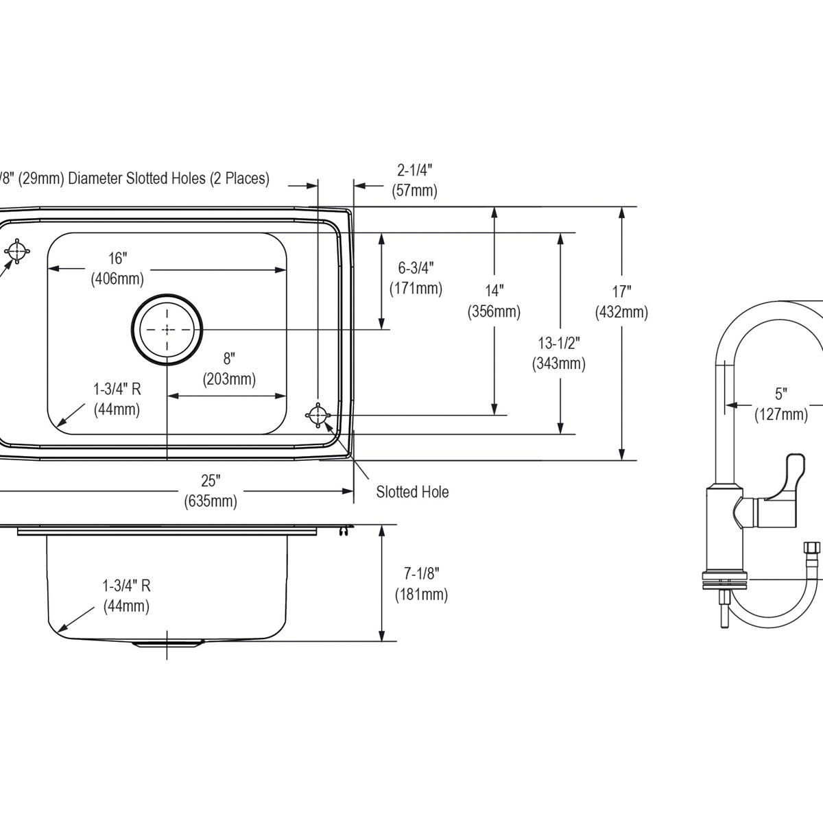 Elkay Celebrity 25x17x7-1/8 Single Bowl Drop-in Classroom Sink with Faucet & Bubbler Kit