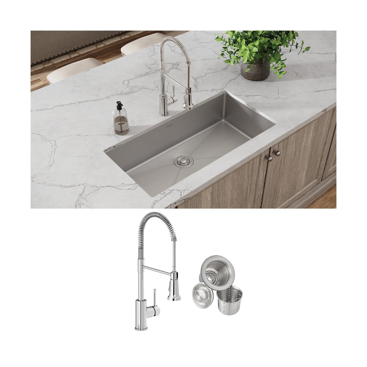 Elkay Crosstown 18-Gauge Single Bowl Undermount Sink & Faucet Kit with Drain, 36.5x18.5x9