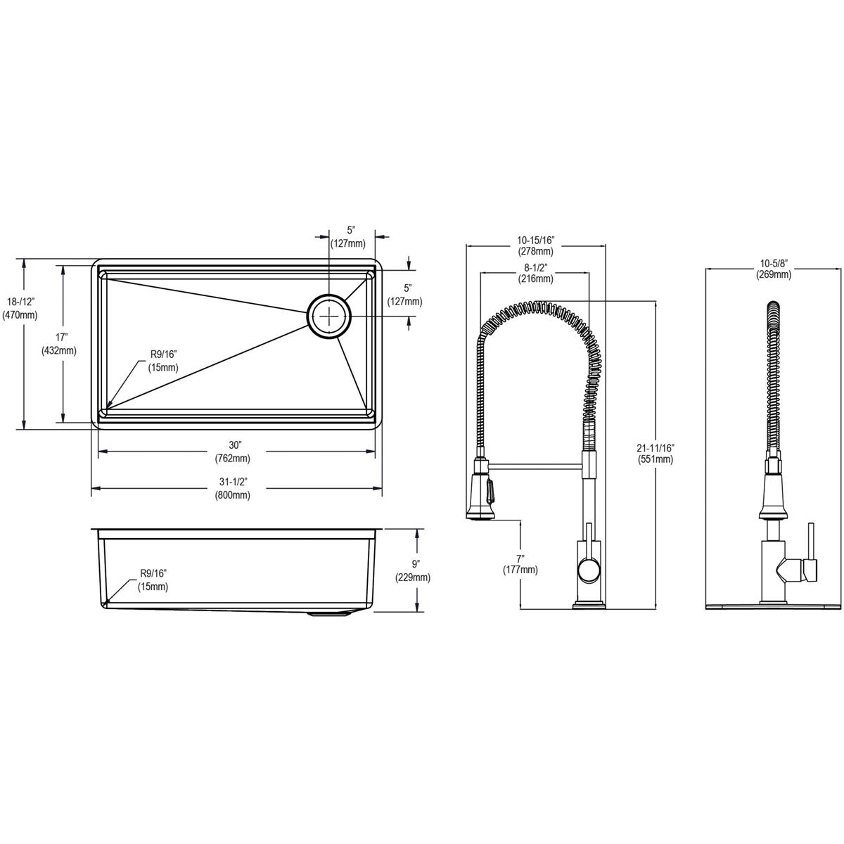 Elkay Crosstown 18 Gauge Stainless Steel Single Bowl Undermount Workstation Sink with Faucet and Accessories Kit for Modern Kitchens