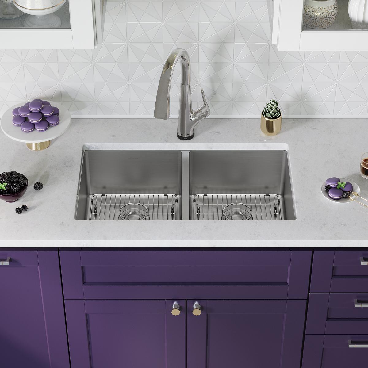 Elkay Crosstown 18-Gauge Undermount Double Bowl Sink Kit with Filtered Faucet