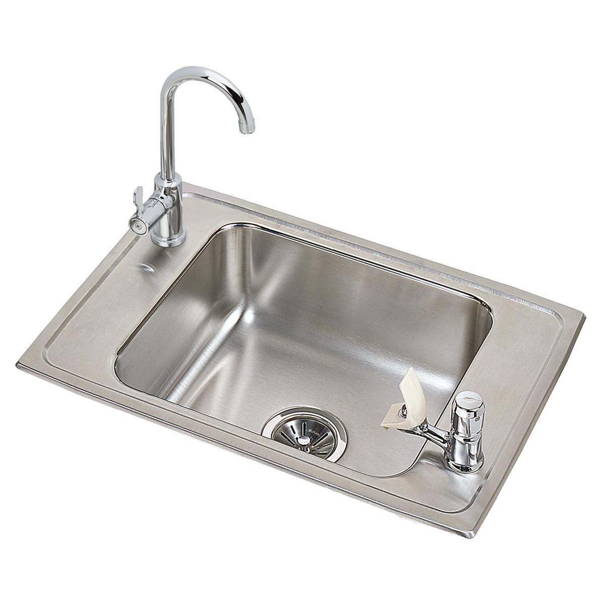 Elkay Celebrity Single Bowl Drop - in Stainless Steel Classroom Sink with 12 - 1/2 Inch Faucet and Bubbler Kit, Dimensions 25 x 17 x 6 - 7/8 Inches