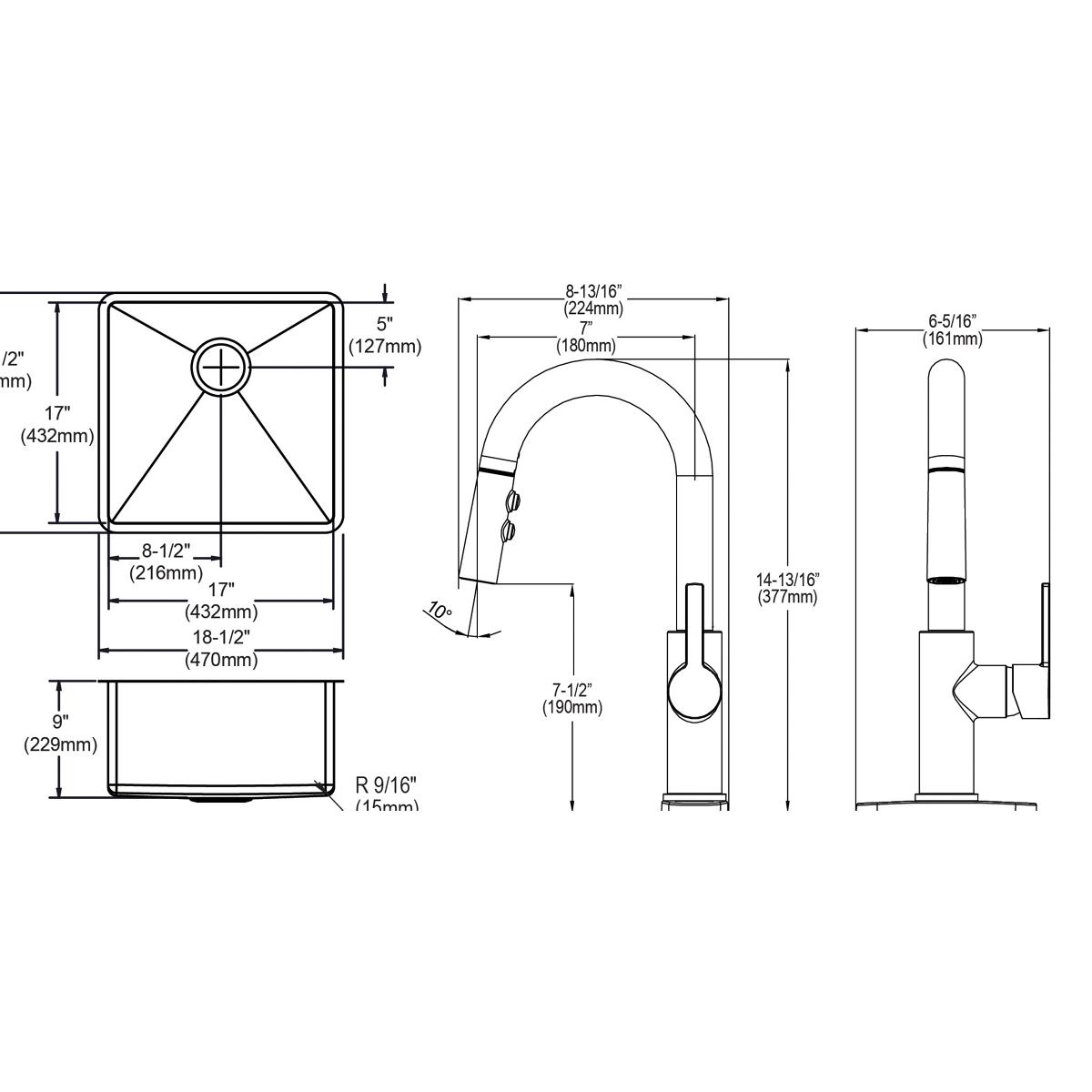 Elkay Crosstown 18-Gauge 18.5x18.5x9 Single Bowl Undermount Sink & Faucet Kit with Accessories