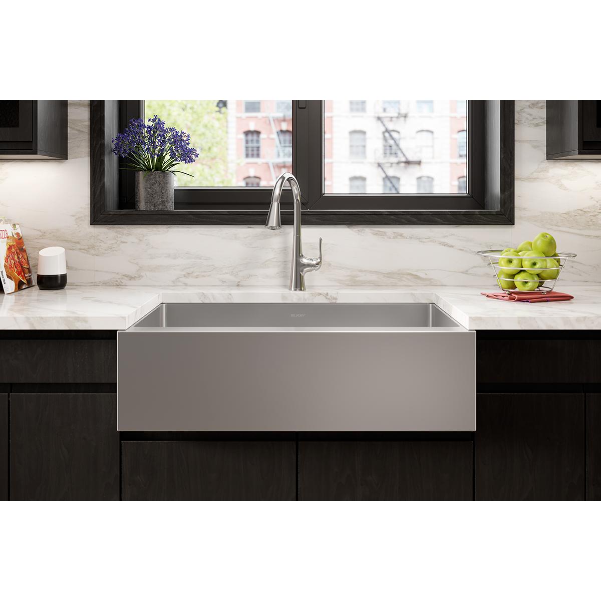 Elkay Crosstown 16-Gauge Single Bowl Tall Farmhouse Sink Kit - 35-7/8 x 20-1/4 x 9