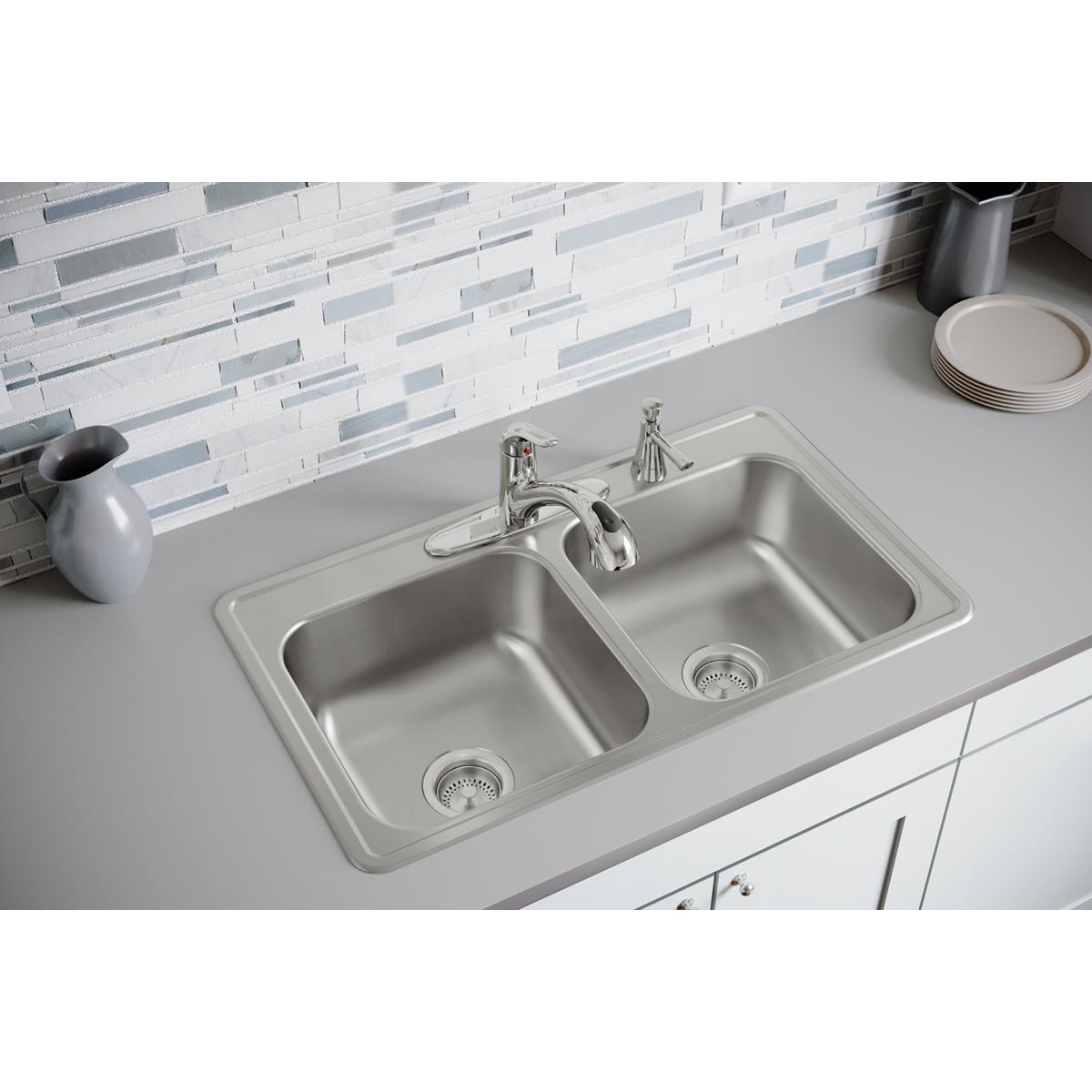 Elkay Dayton 33 x 19 x 8 MR2-Hole Double Bowl Drop-in Sink for Stylish Kitchens