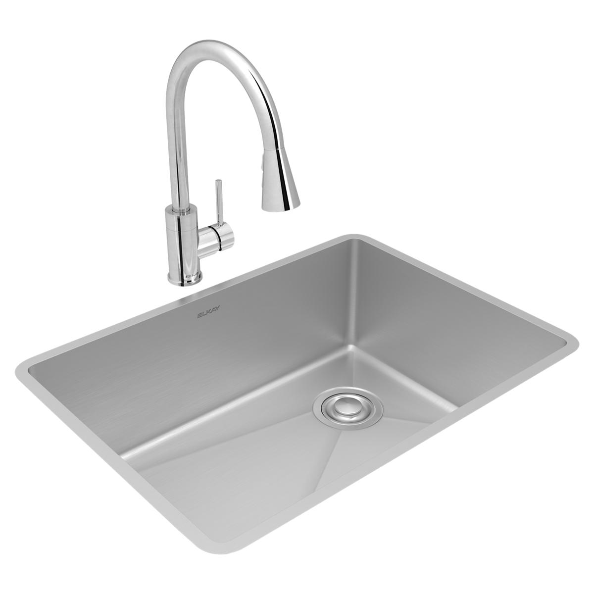 Elkay Crosstown 18 Gauge Single Bowl Undermount Sink & Faucet Kit with Drain - Modern Kitchen Essential
