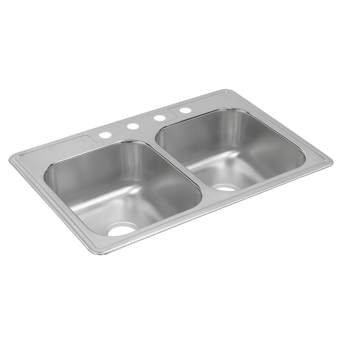 Elkay Dayton 33 x 22 x 8-3/16 Stainless Steel Equal Double Bowl Drop-in Sink with MR2-Hole