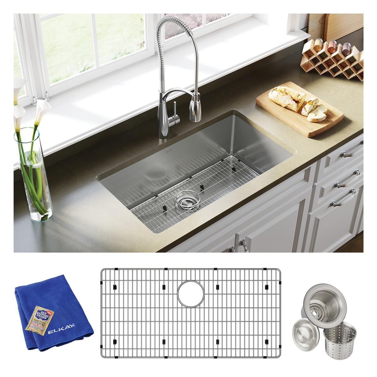 Elkay Crosstown 16-Gauge Single Bowl Undermount Sink Kit, 32.5x18x10
