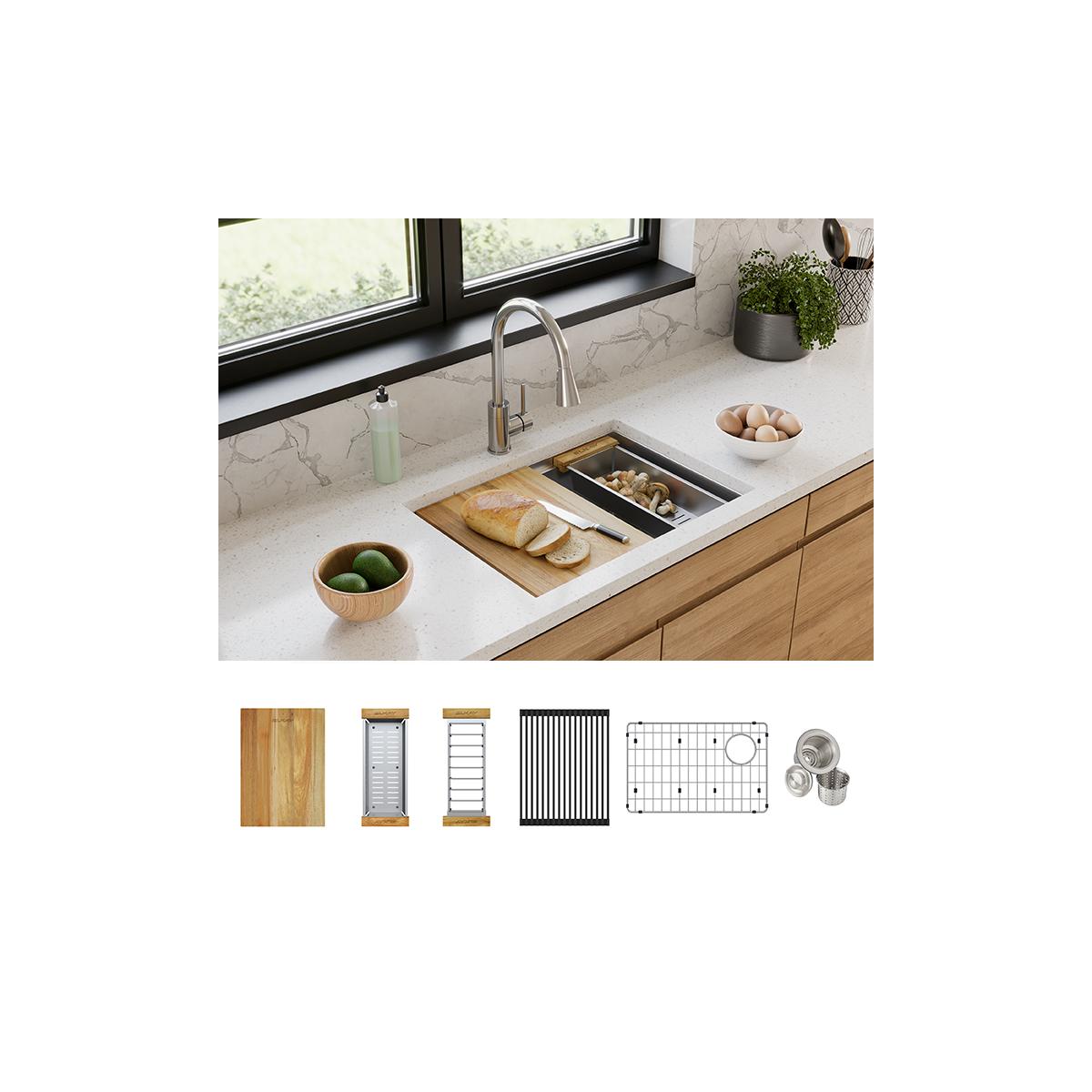Elkay Crosstown Single Bowl Undermount Kitchen Sink Kit - 18 Gauge Stainless Steel Workstation with 25-1/2 x 18-1/2 x 9 Dimensions