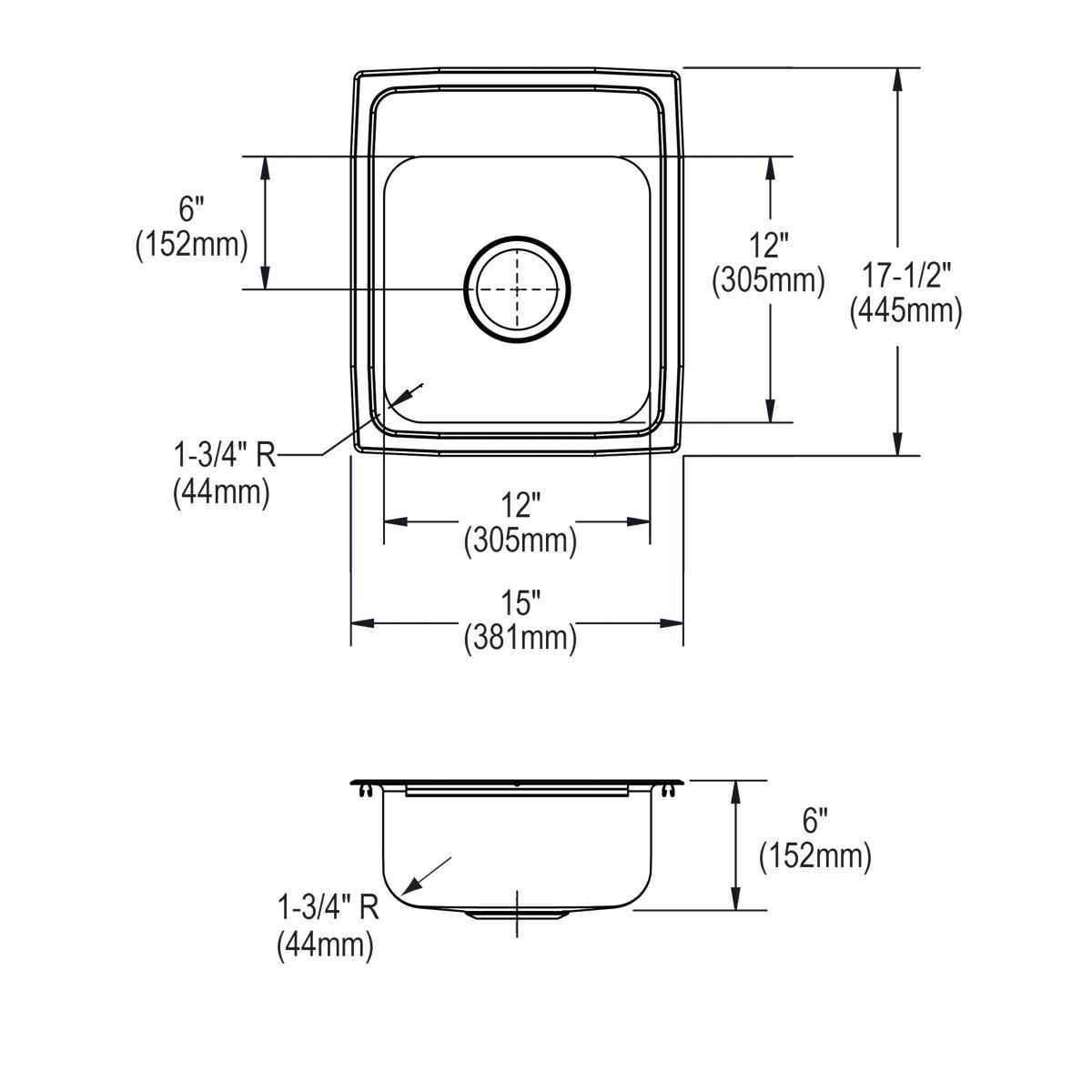 Elkay Lustertone Classic 15 x 17.5 x 6 ADA - Compliant Single Bowl Drop - in Sink with MR2 - Hole