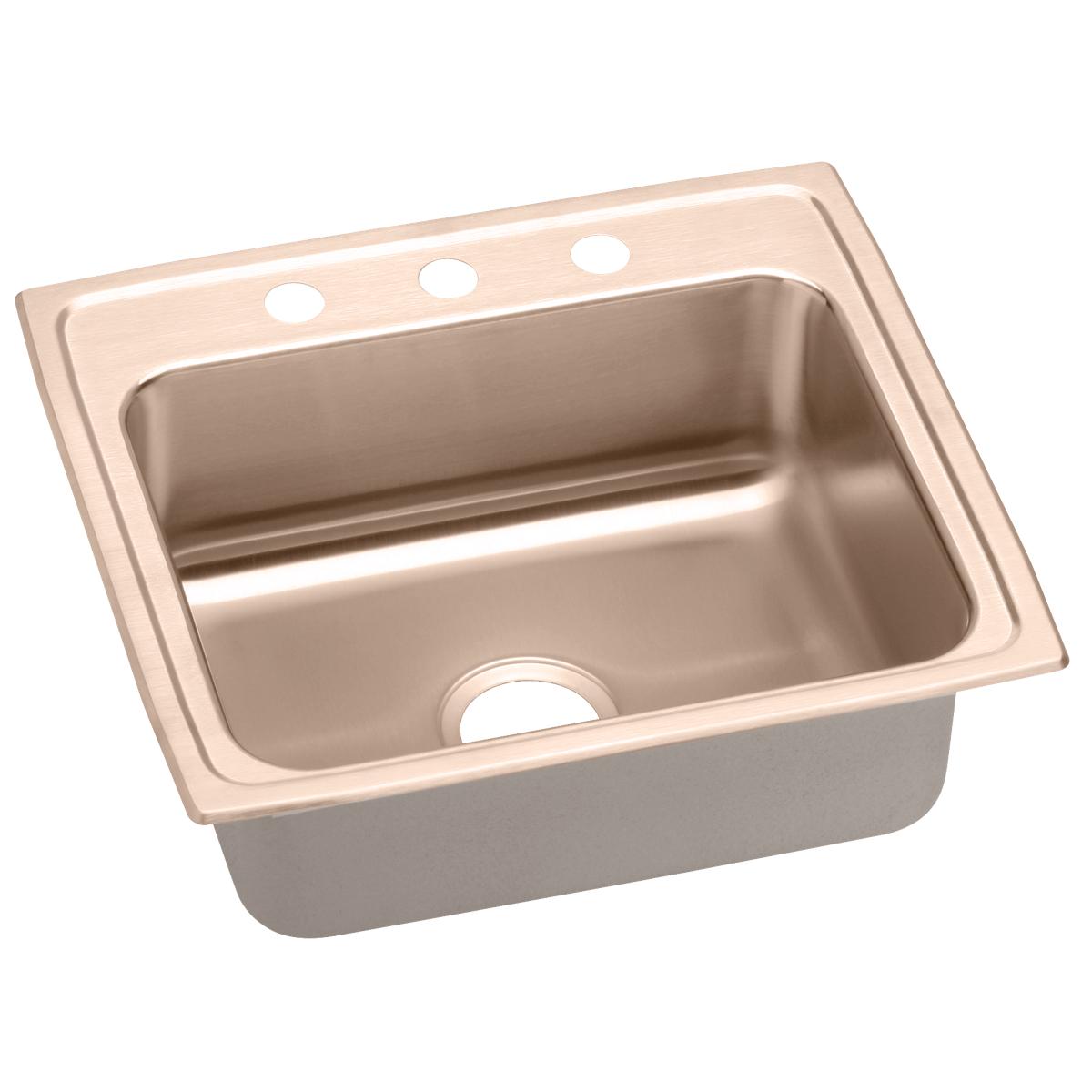 Elkay CuVerro Antimicrobial Copper Single Bowl Drop - in Sink, 22 x 19.5 x 7.625