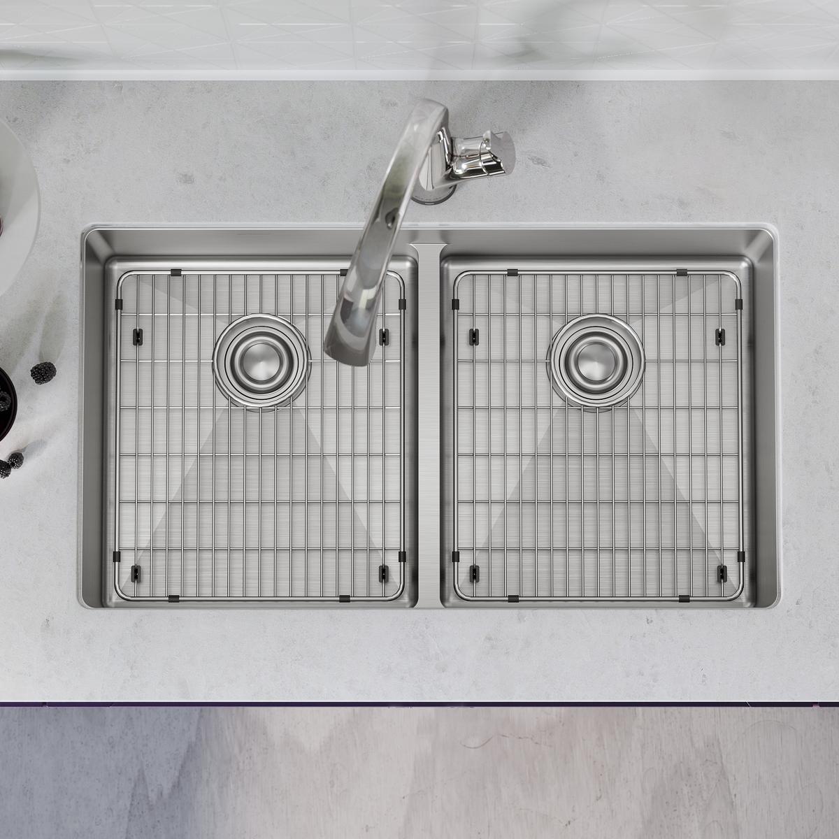 Elkay Crosstown 18-Gauge 33x22x9 Equal Dual-Bowl Dual-Mount Sink Kit with Filtered Faucet & Aqua Divide