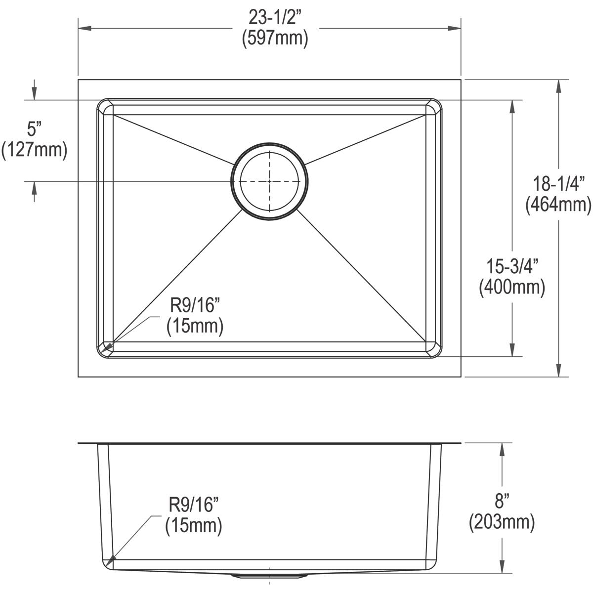 Elkay Crosstown Single Bowl Undermount Kitchen Sink Kit with 16 Gauge Stainless Steel, Measuring 23-1/2 x 18-1/4 x 8 Inches